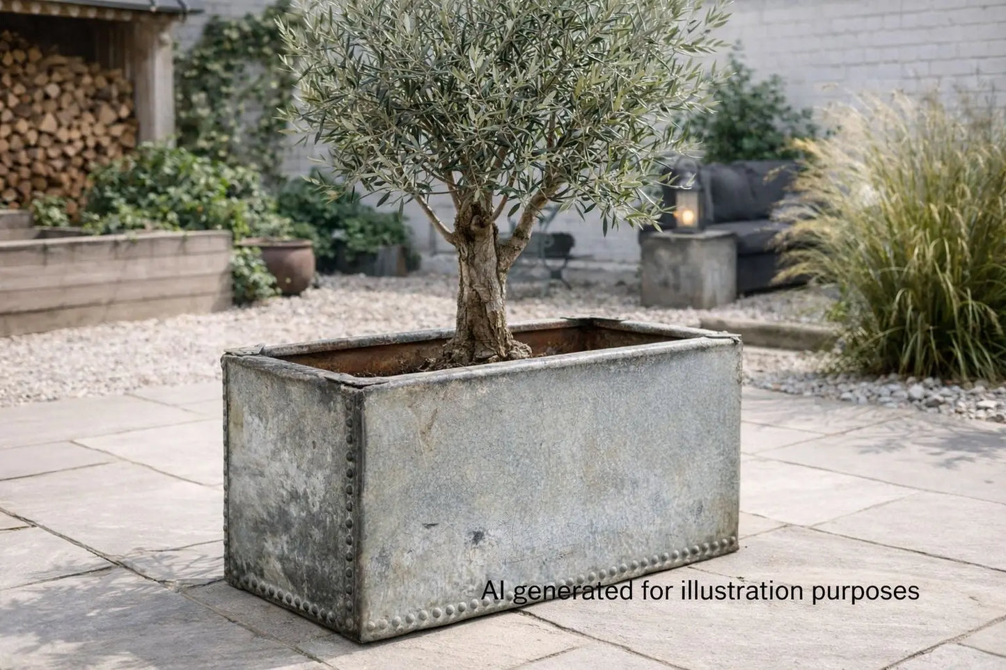 Riveted Galvanised Trough Planter /  Raised Flower Bed Plant Olive Tree Pot Z4 RUSTIC WAREHOUSE NORFOLK