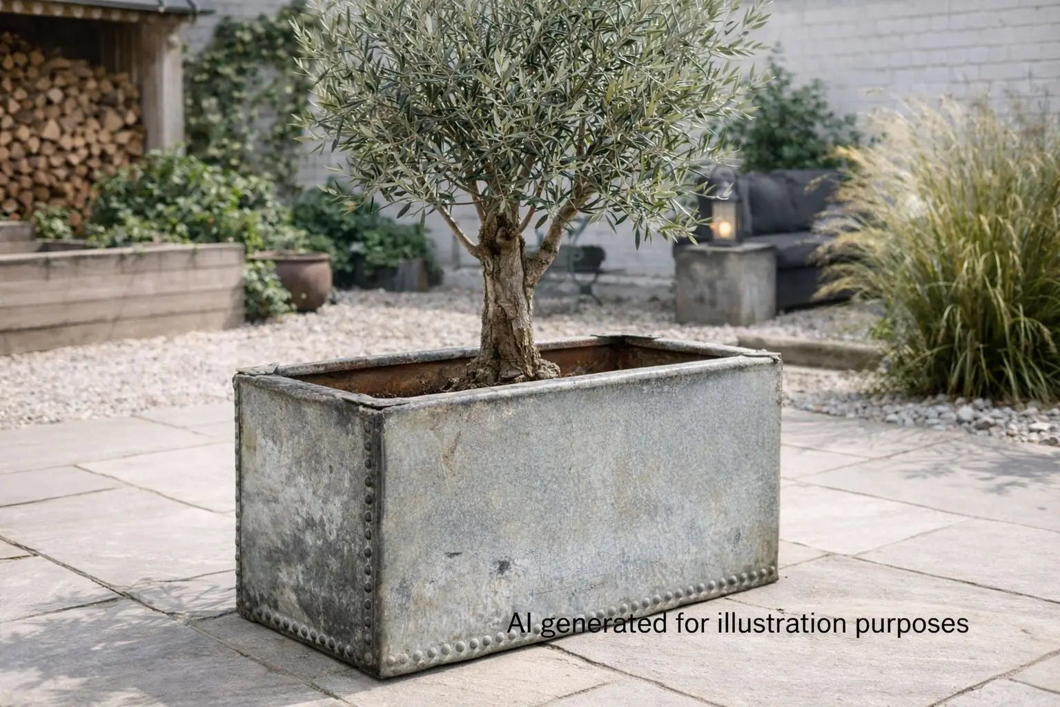 Riveted Galvanised Trough Planter /  Raised Flower Bed Plant Olive Tree Pot Z4 RUSTIC WAREHOUSE NORFOLK