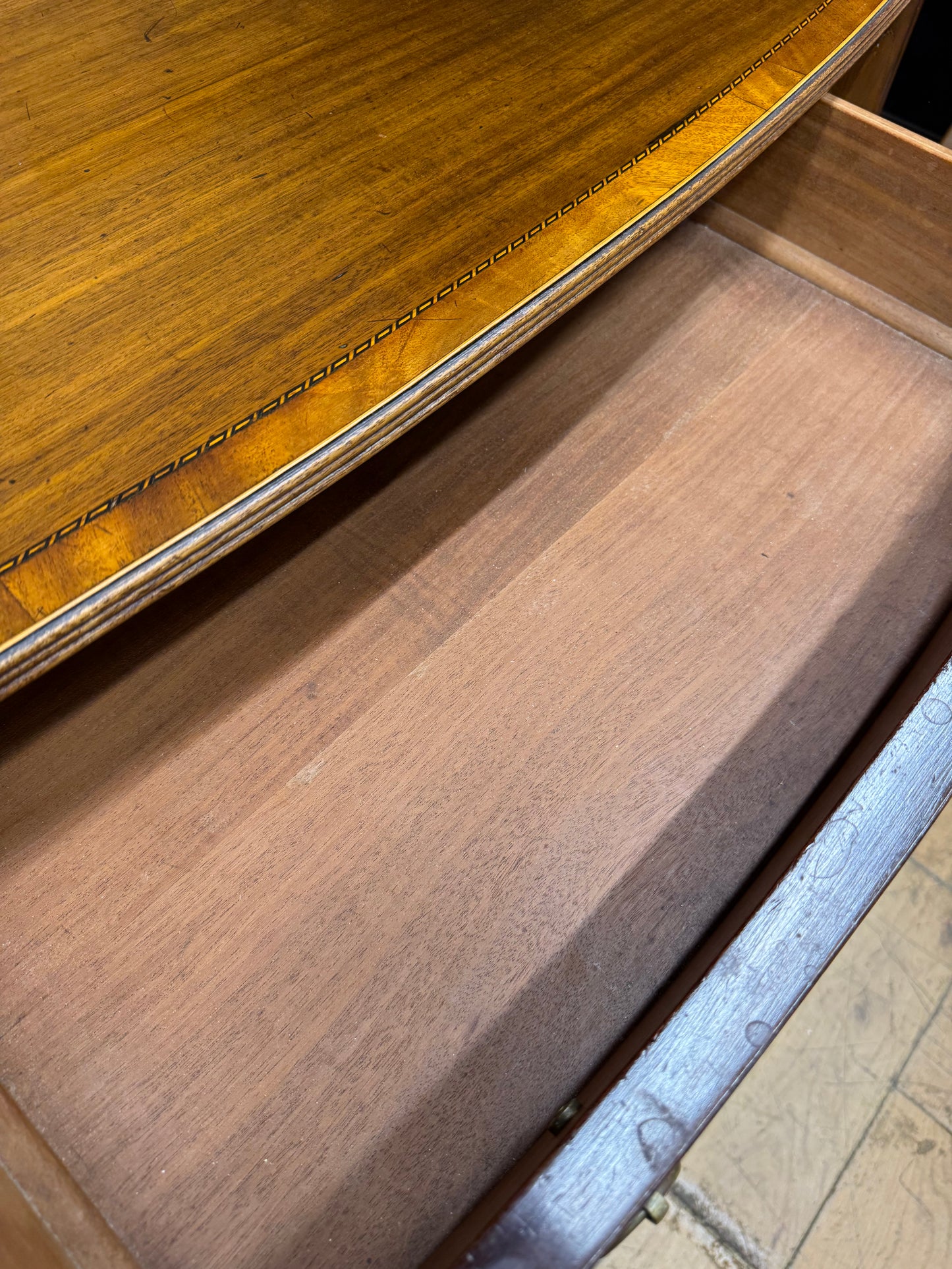 Edwardian Mahogany Bowfront Sideboard Console Table Inlaid 3 Drawer
