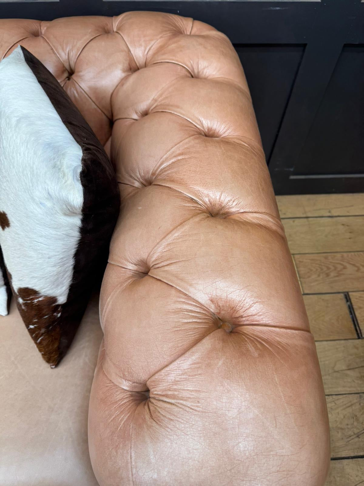 Vintage Two Seater Tan Leather Chesterfield Sofa Couch Settee