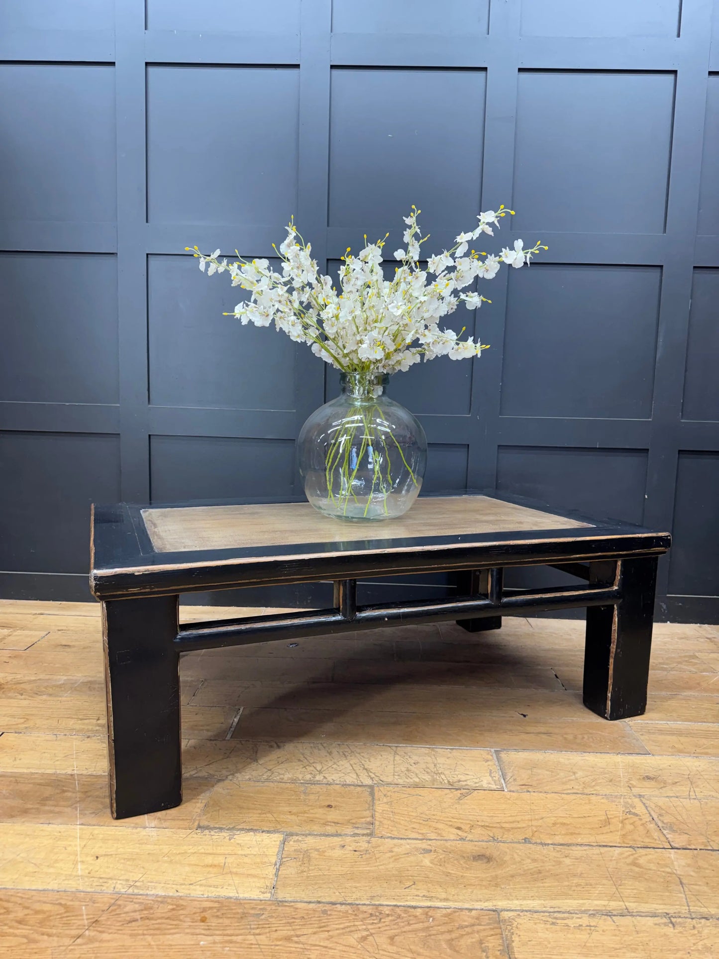 Vintage Chinese Black Lacquer Kang Coffee Table Low Oriental Table