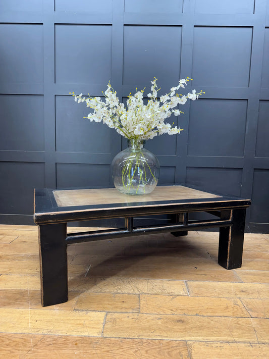 Vintage Chinese Black Lacquer Kang Coffee Table Low Oriental Table