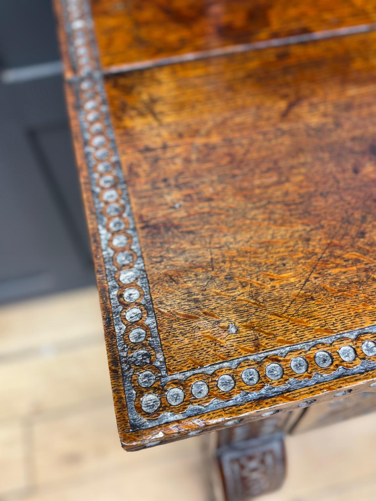 Antique Anglo-Indian Carved Oak Hall Table / Antique Console Side Table