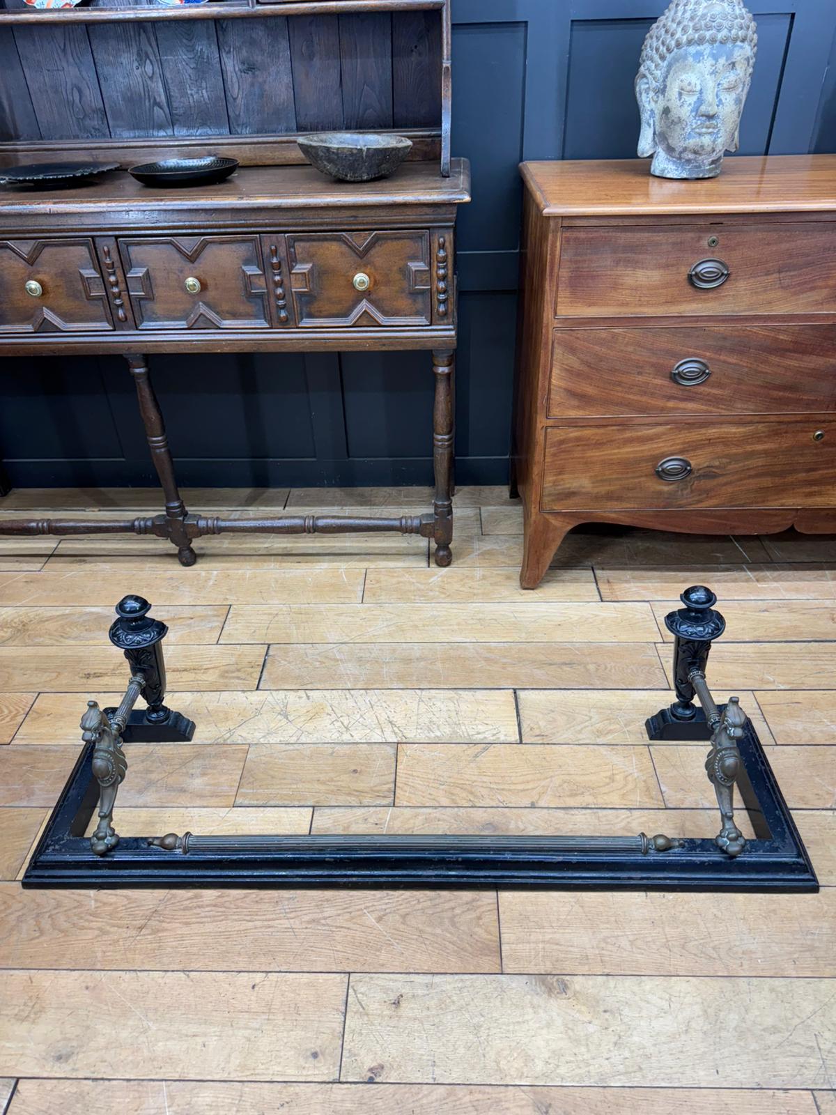 Antique Fireplace Fender – Iron & Brass Griffin Ends Victorian Hearth Guard