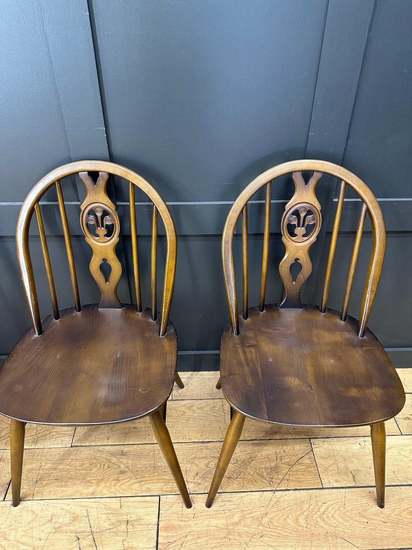 Set Of 4 ERCOL Fleur De Lys Dining Chairs /Elm Kitchen Chairs /Mid Century Retro