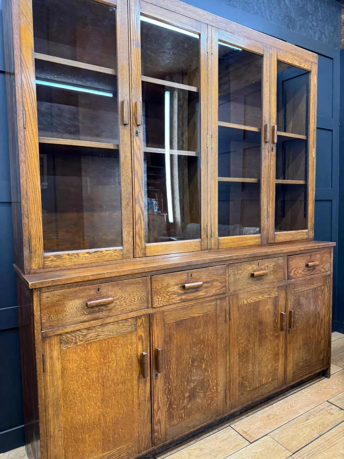 Antique Oak School Science Cabinet Glazed Display Bookcase Cupboard Pantry RUSTIC WAREHOUSE NORFOLK