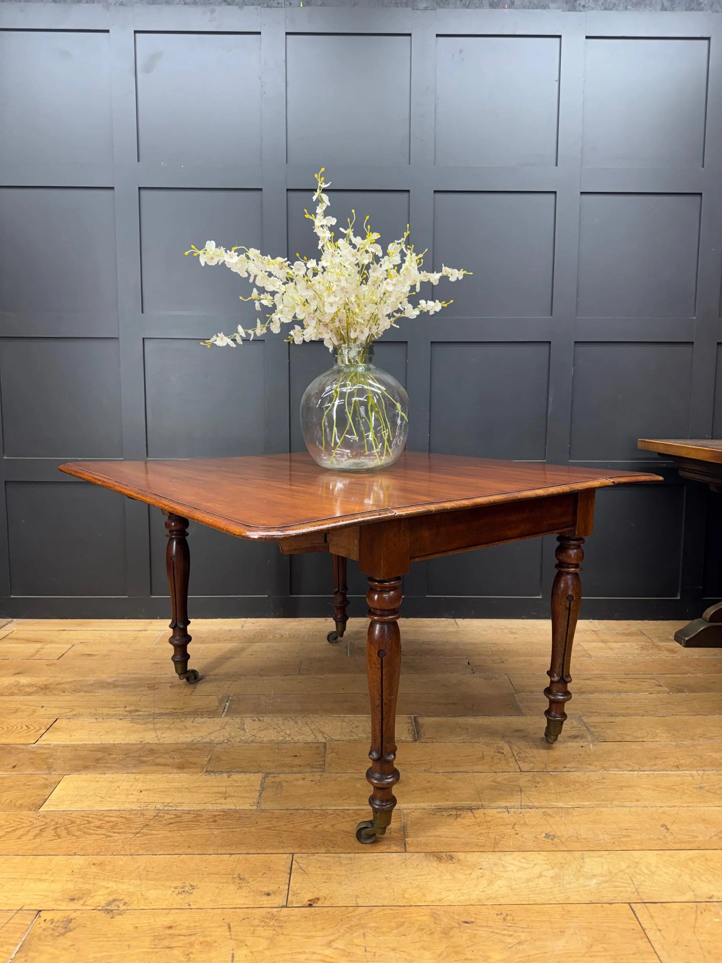 Antique Victorian Mahogany Extending Drop Leaf Dining Table on Castors Console