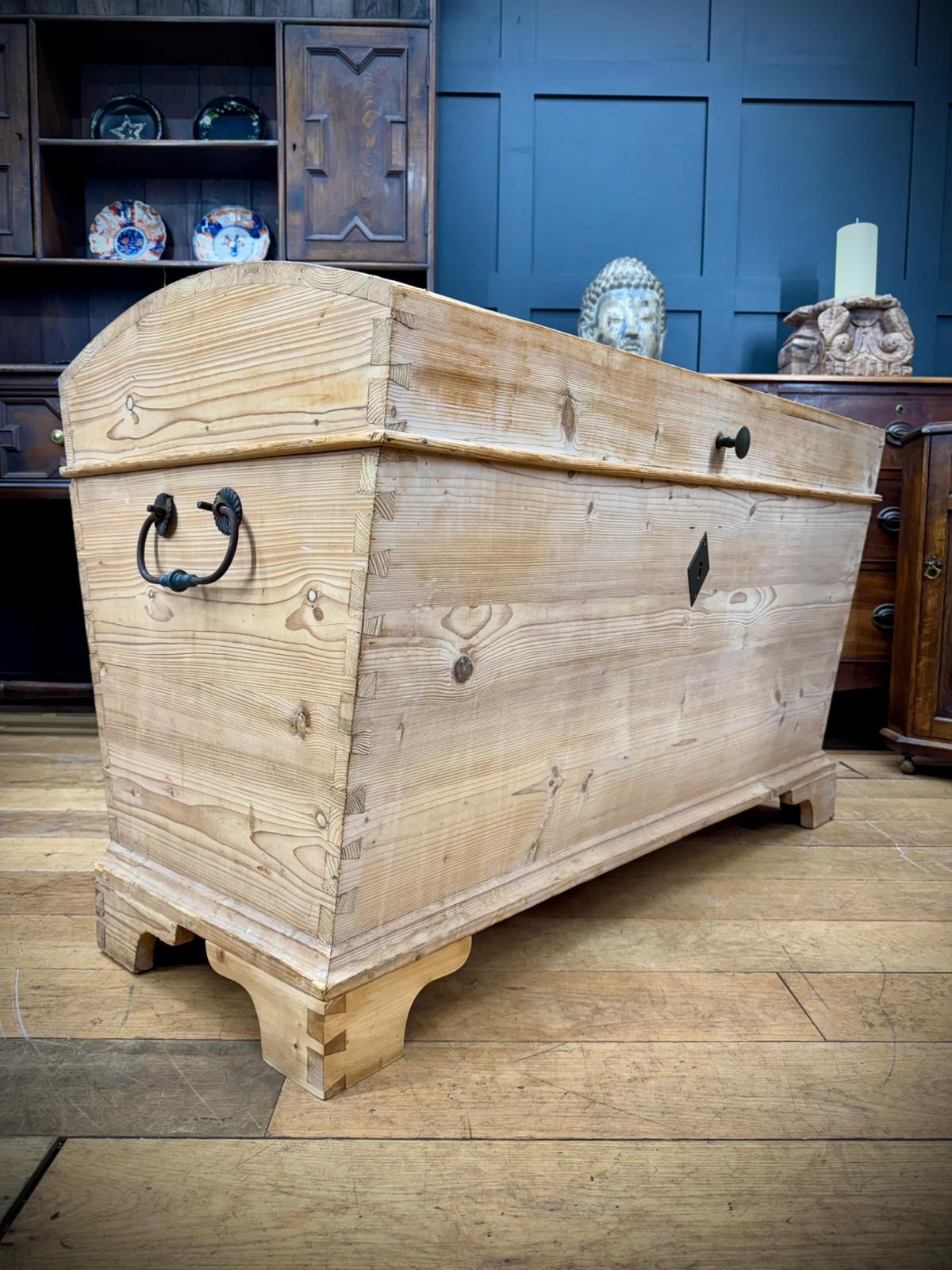 Antique Swedish Pine Dome-Top Blanket Chest / Trunk Bedroom Toy Shoe Storage