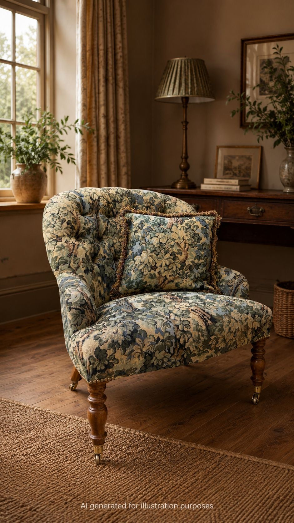 Vintage Floral Buttoned Nursing Chair Victorian Style Bedroom Chair Armchair