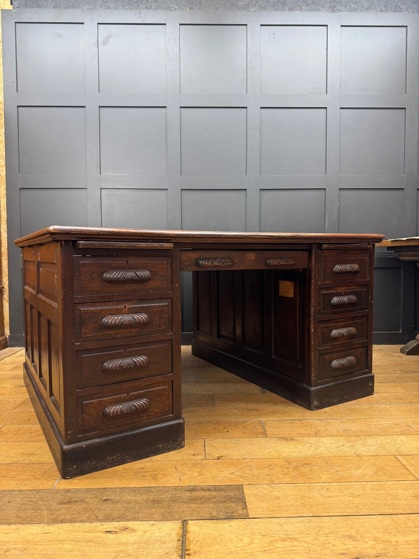Antique Oak Partners Desk Large Double Sided Pedestal Desk Station Masters