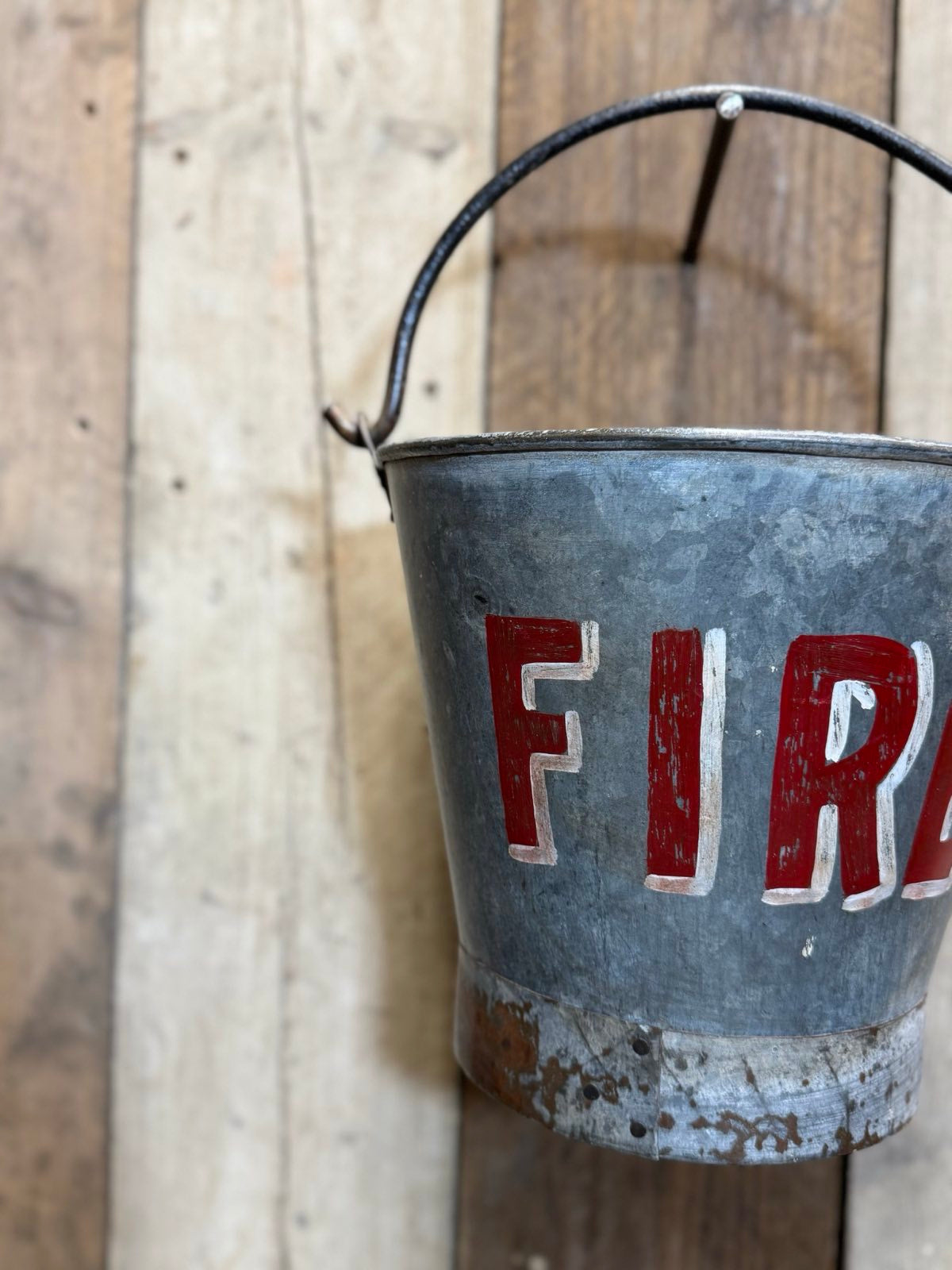 Vintage Galvanised Fire Bucket Log Basket / Plant Pot / Planter Pail Kindling EF