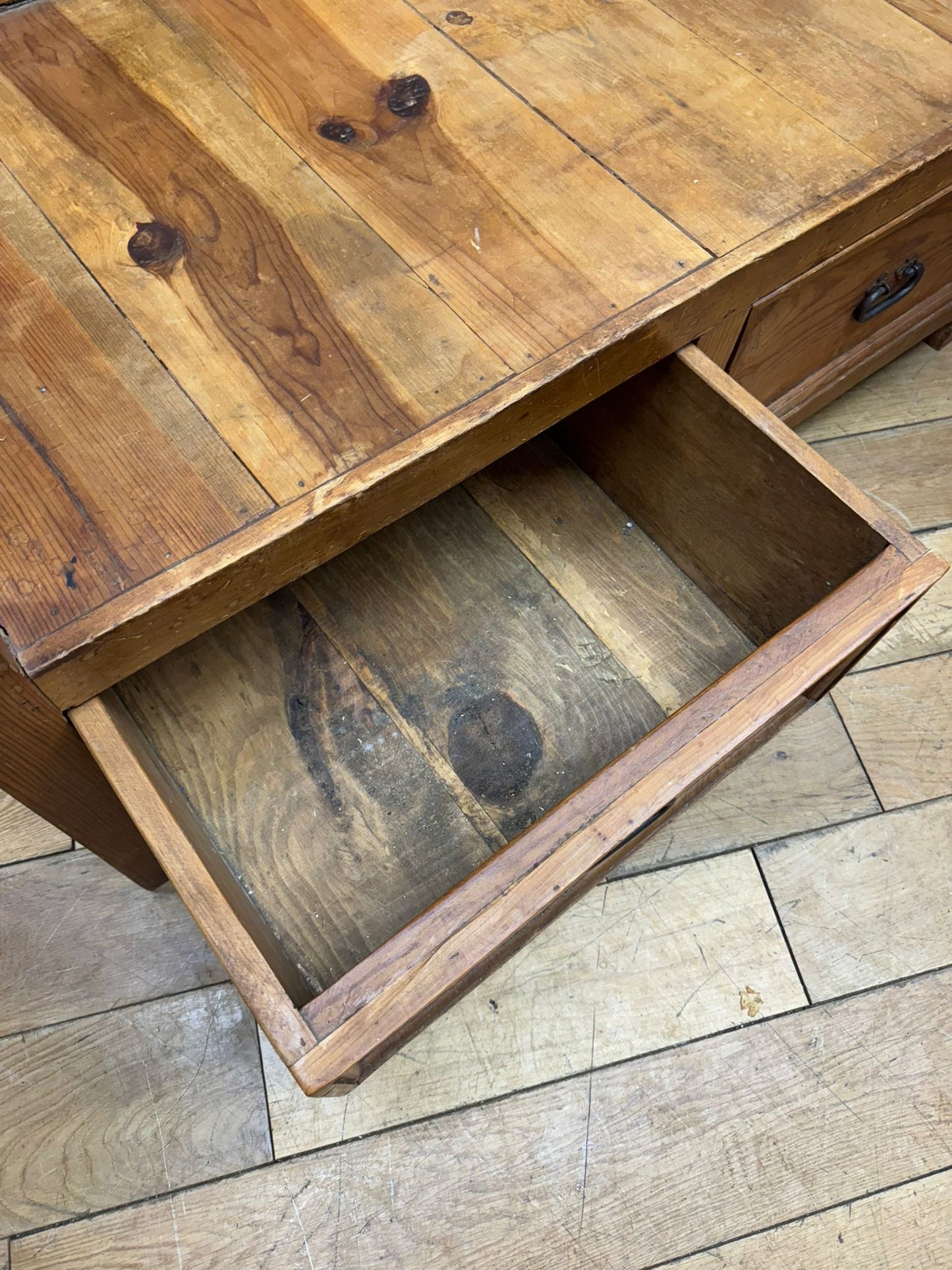 Vintage Pine Monks Bench / Rustic Settle Bench with Storage Drawers