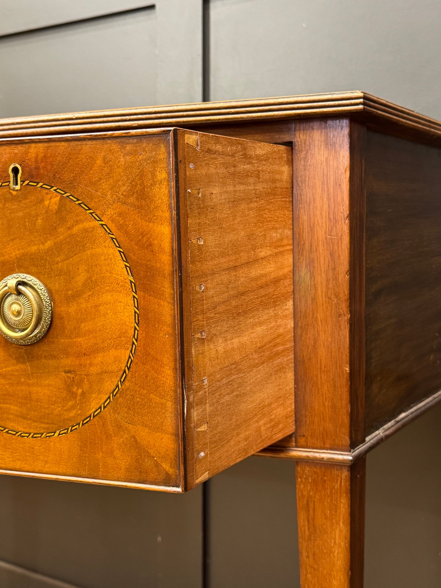 Edwardian Mahogany Bowfront Sideboard Console Table Inlaid 3 Drawer