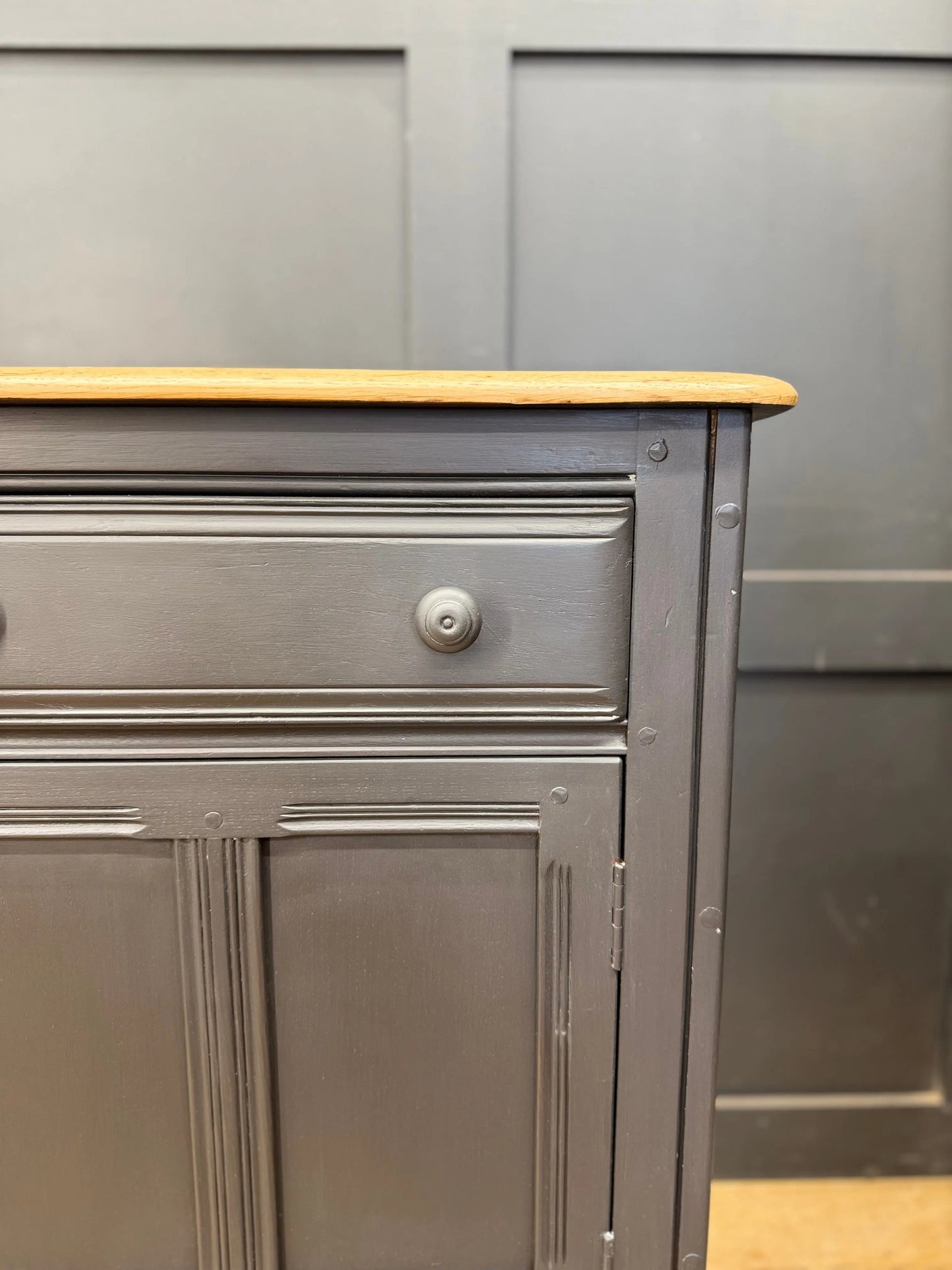 Vintage Ercol Painted Sideboard Black Storage Cabinet Cupboard Drawers Natural Top
