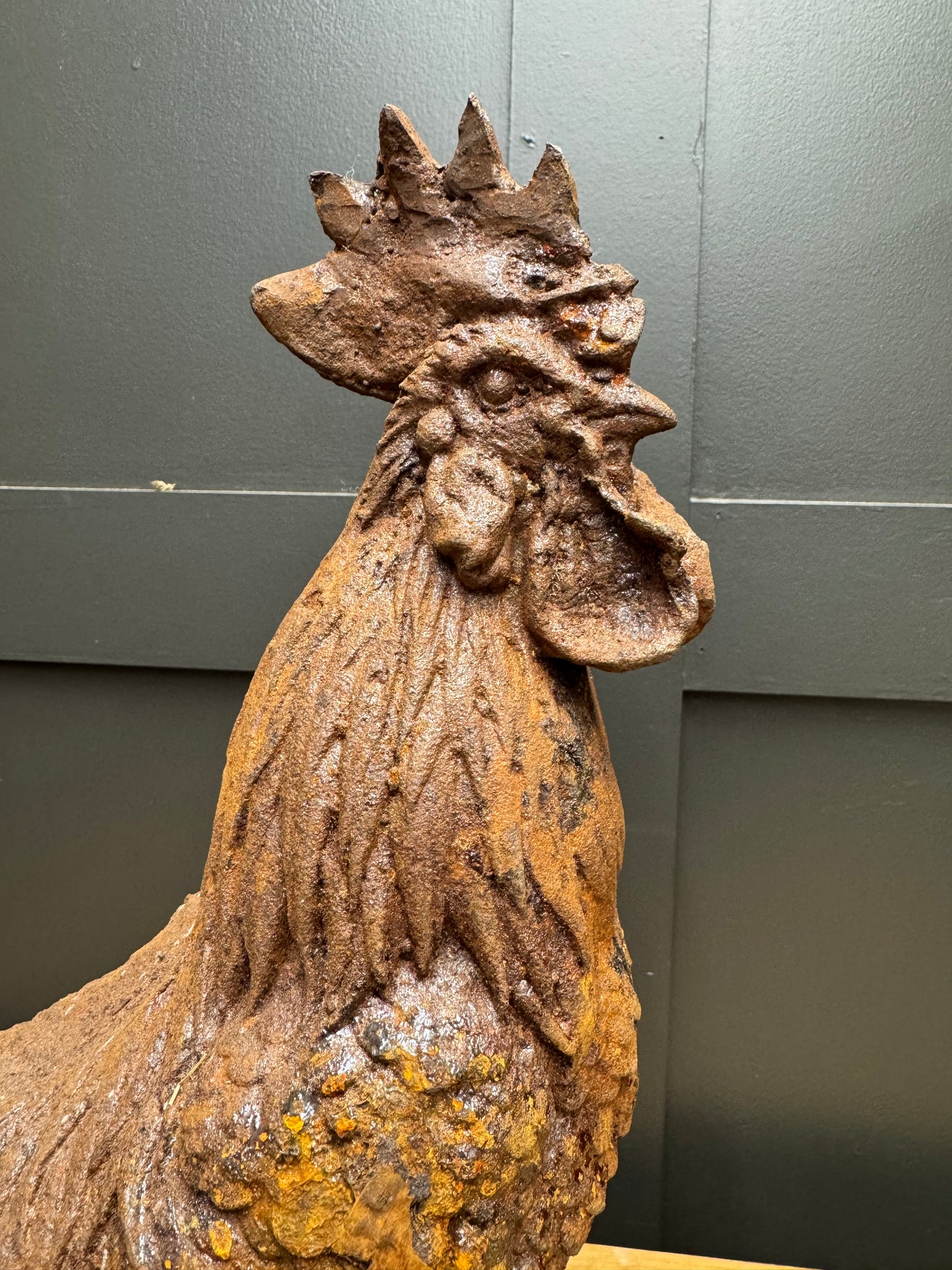 Cast Iron Cockerel / Garden Ornament / Garden Statue / Rusty Metal Cockerel