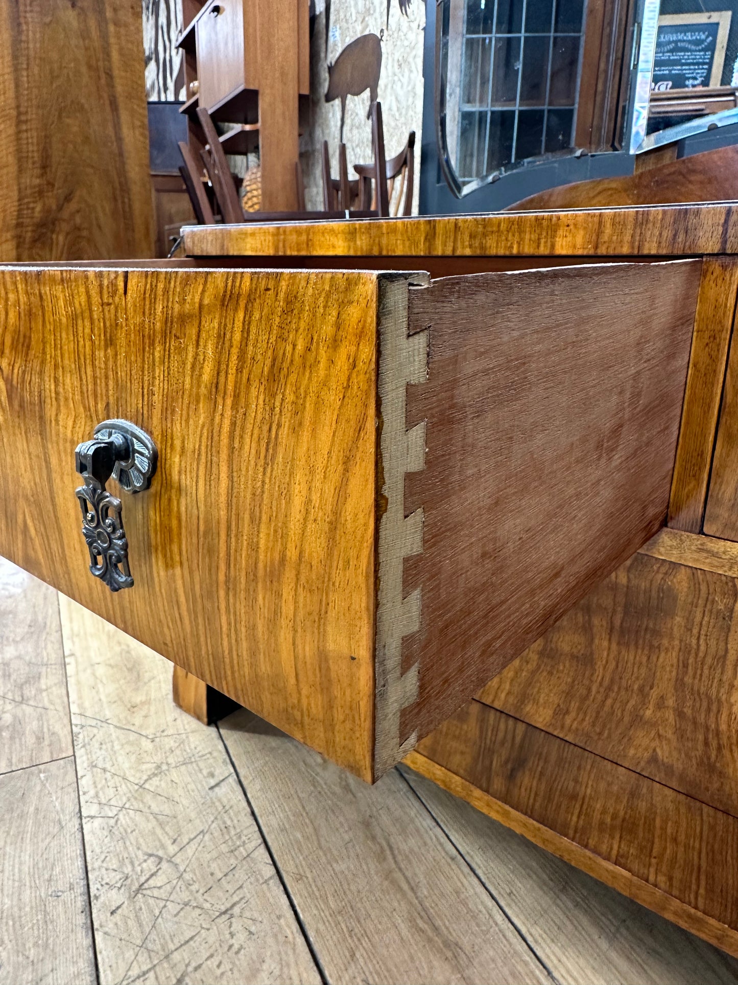 Art Deco Burr Walnut Dressing Table / Chest of Drawers / Bedroom Dresser