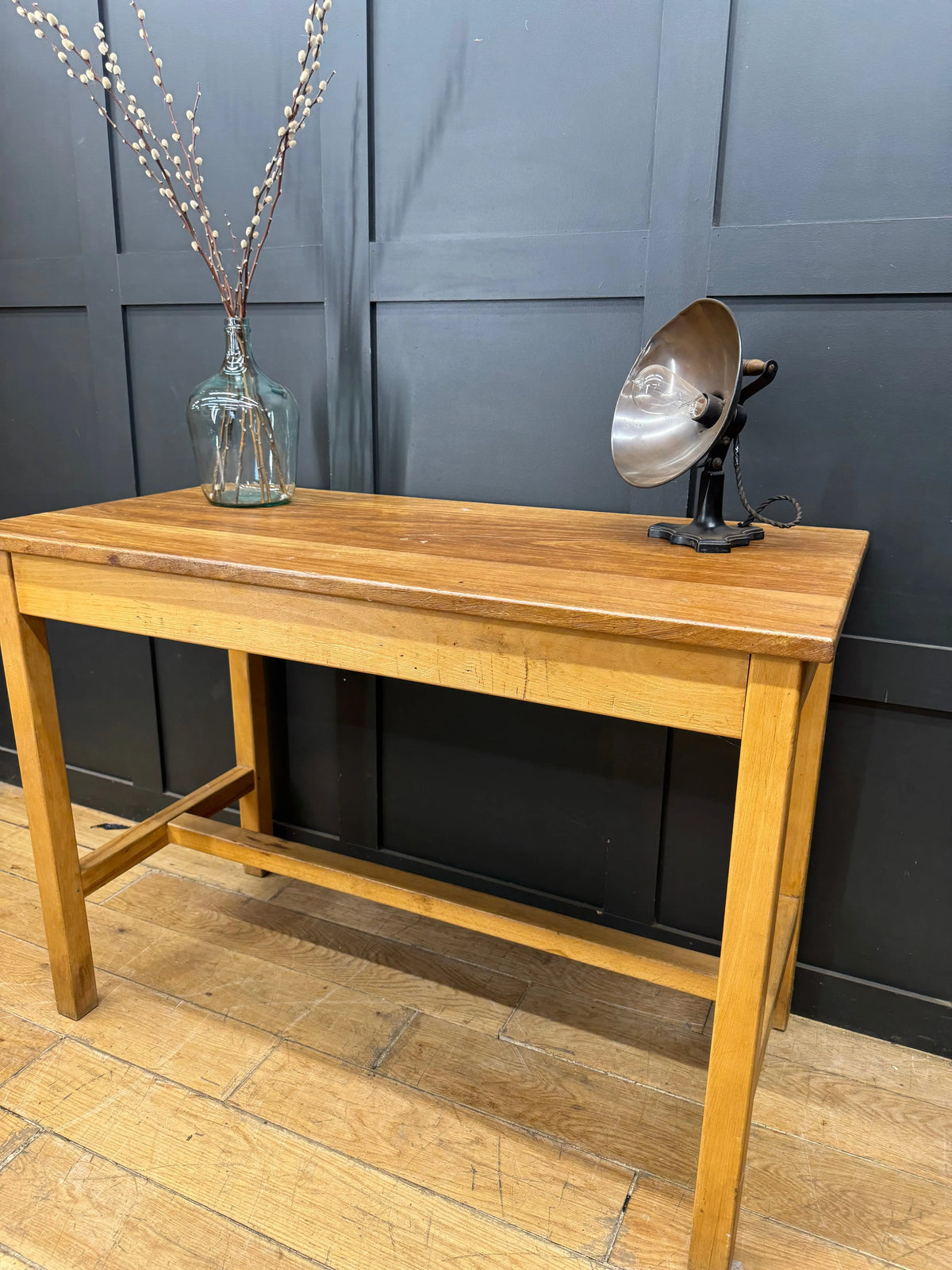 Vintage School Lab Bench Iroko Top Beech Frame Kitchen Island Prep Table Desk (A