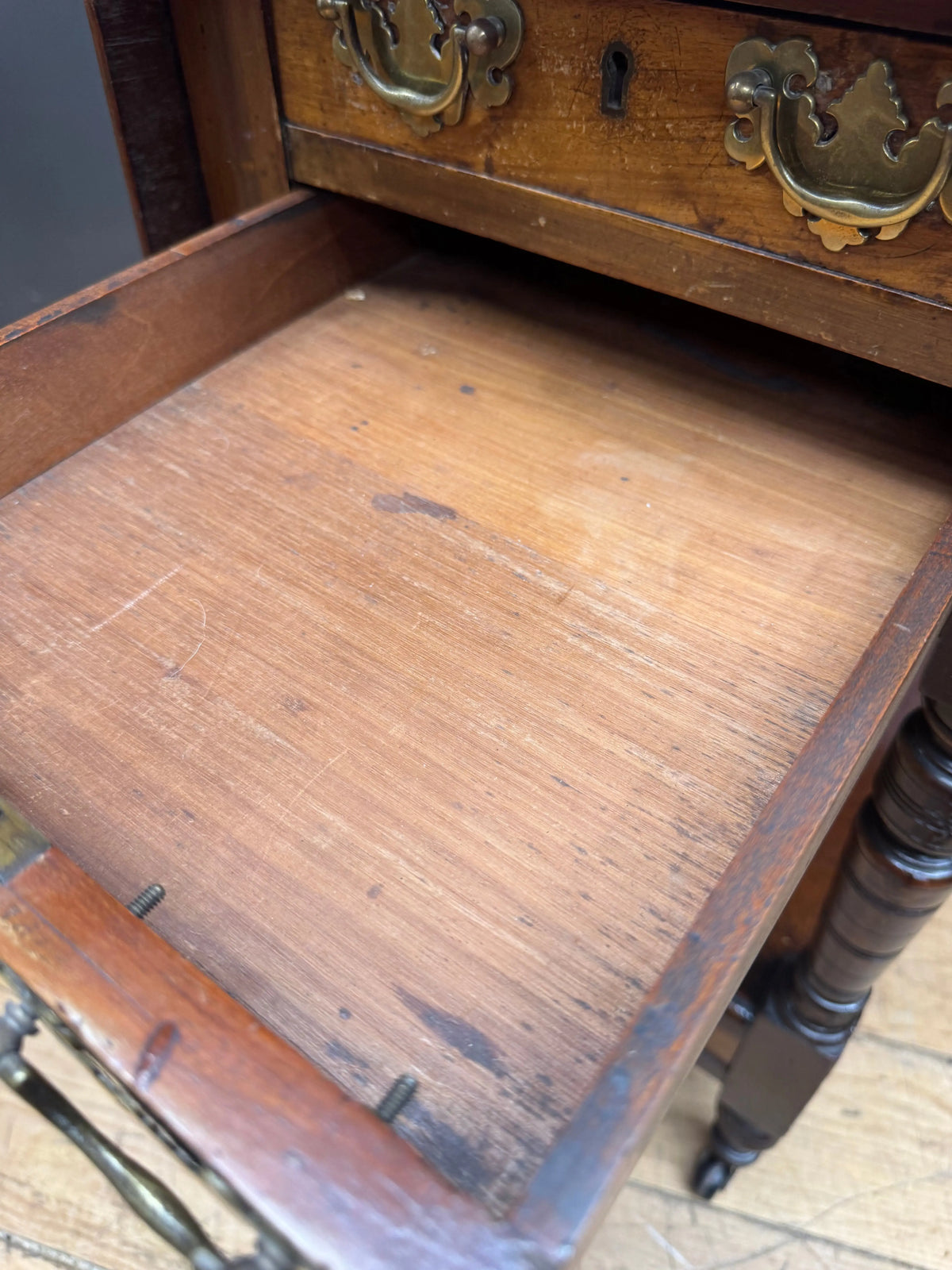 Regency Mahogany and Walnut Drop Leaf Side Lamp Table with Three Drawers