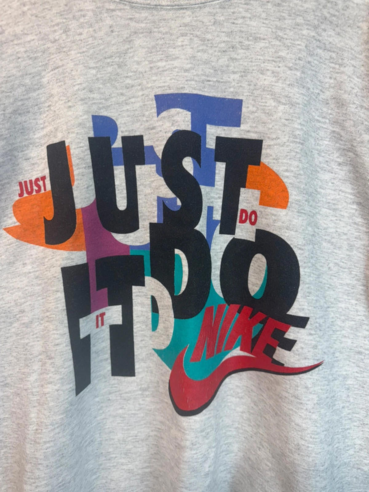 Vintage 80s Original Nike Just Do It Grey Spell Out Jumper Top Sweater Large.