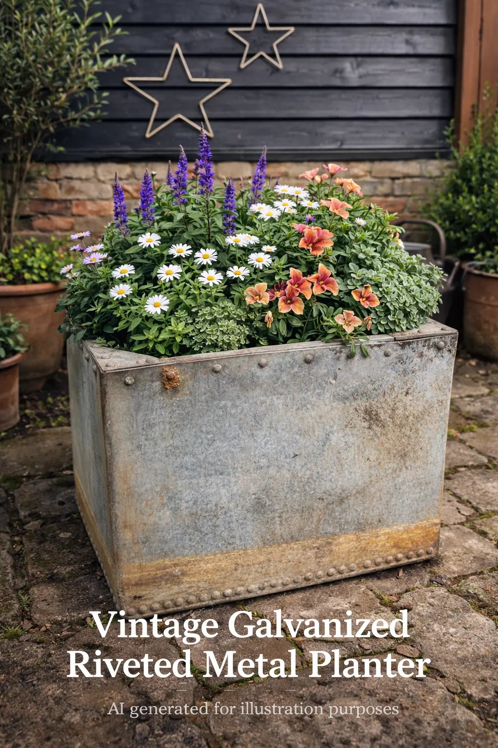 Vintage Galvanised Riveted Metal Planter / Trough Garden Planter Tree Pot W3 RUSTIC WAREHOUSE NORFOLK