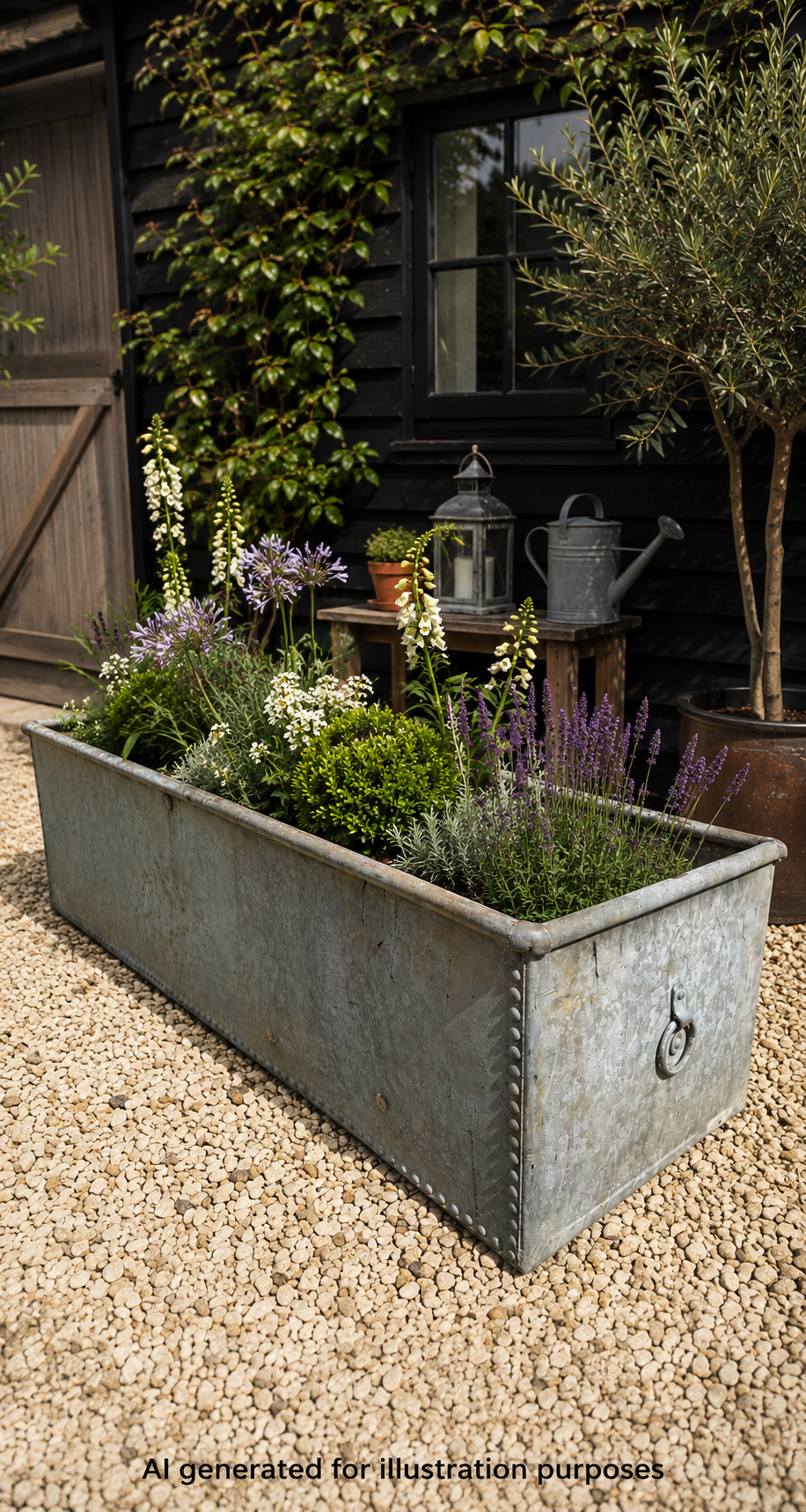 Large Antique Riveted Galvanised Water Trough Garden Planter 184cm (T4
