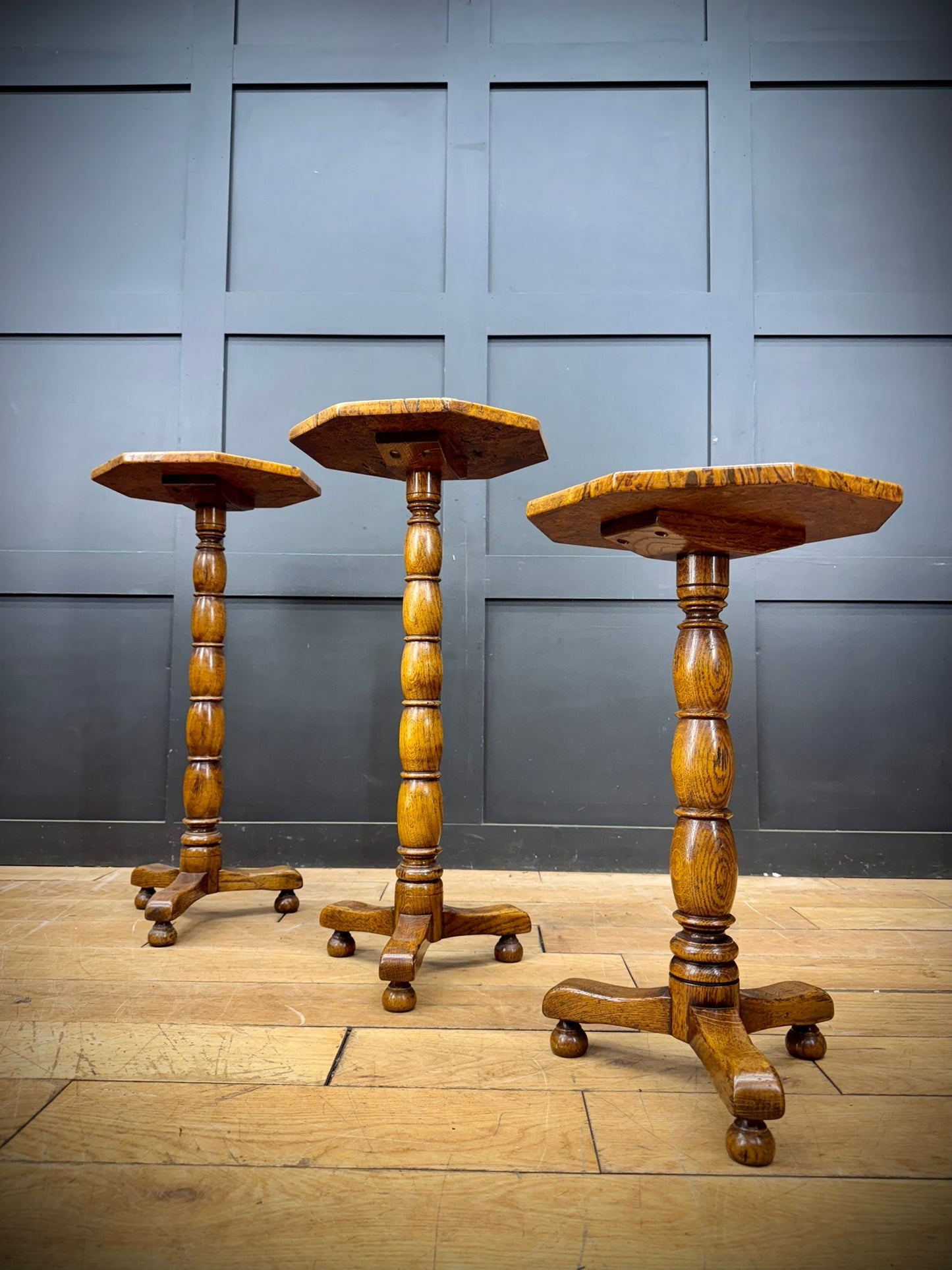 Trio of Vintage Burr Oak Wine Tables English Oak Side Lamp Tables Stunning!