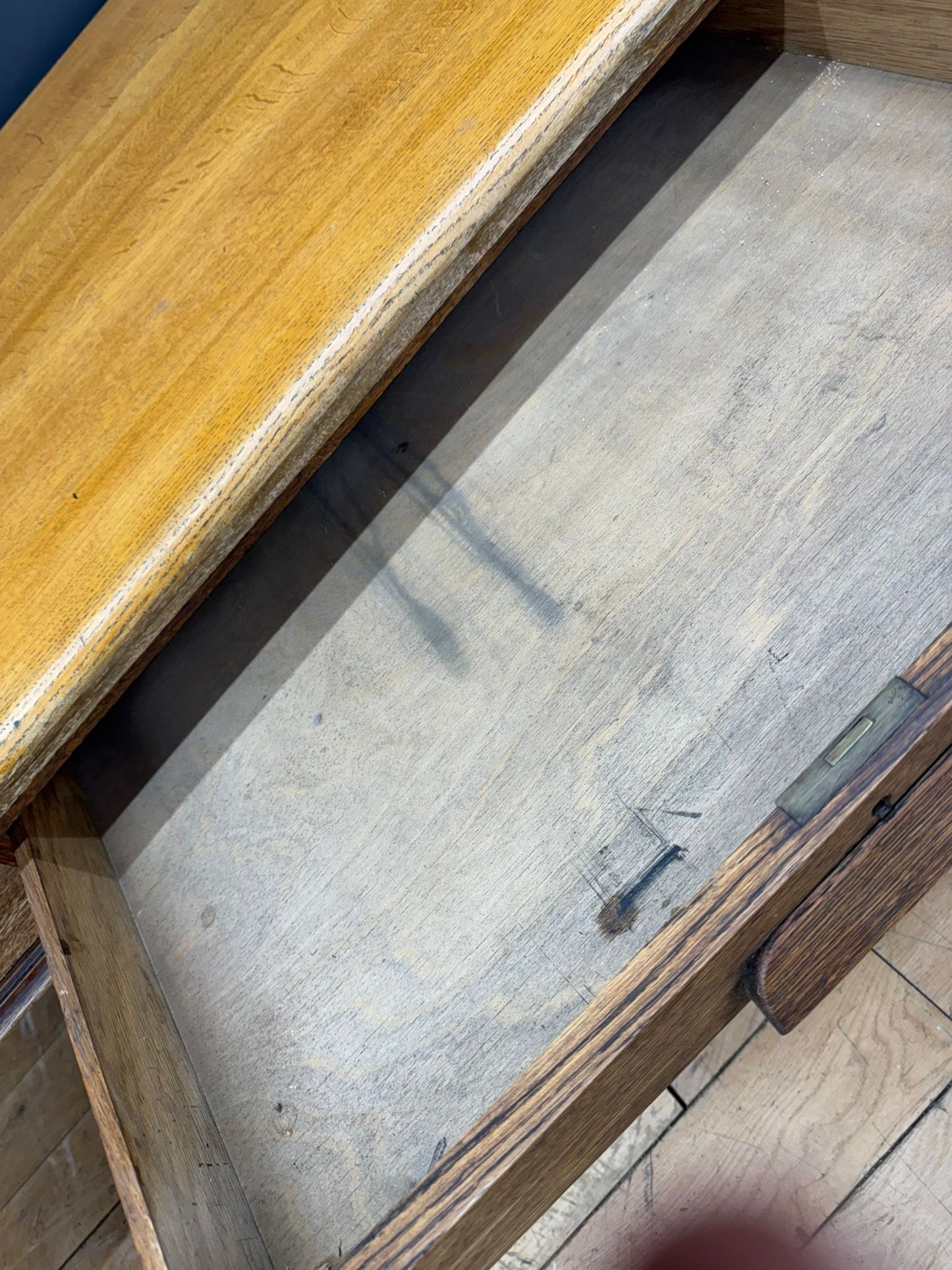 Antique Large Solid Oak Desk Writing / Library Table 2 Drawers Office Furniture