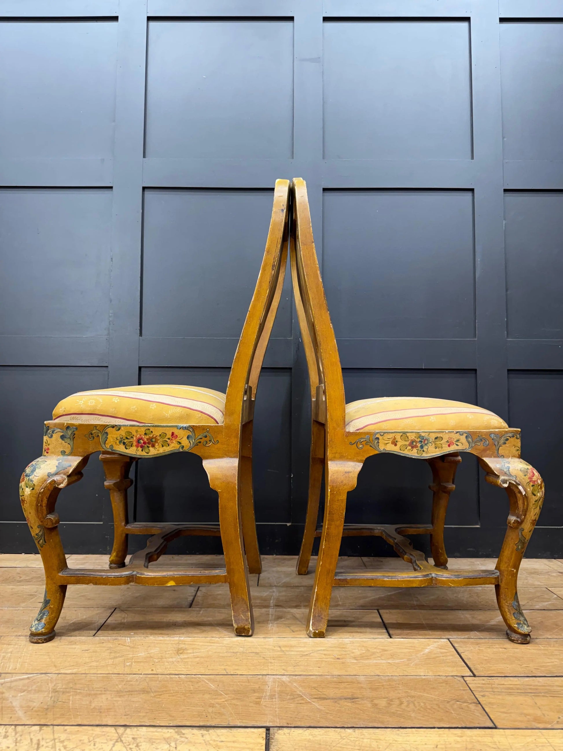 Antique Pair Italian Polychrome Painted Dining Chairs Accent Chairs Venetian RUSTIC WAREHOUSE NORFOLK