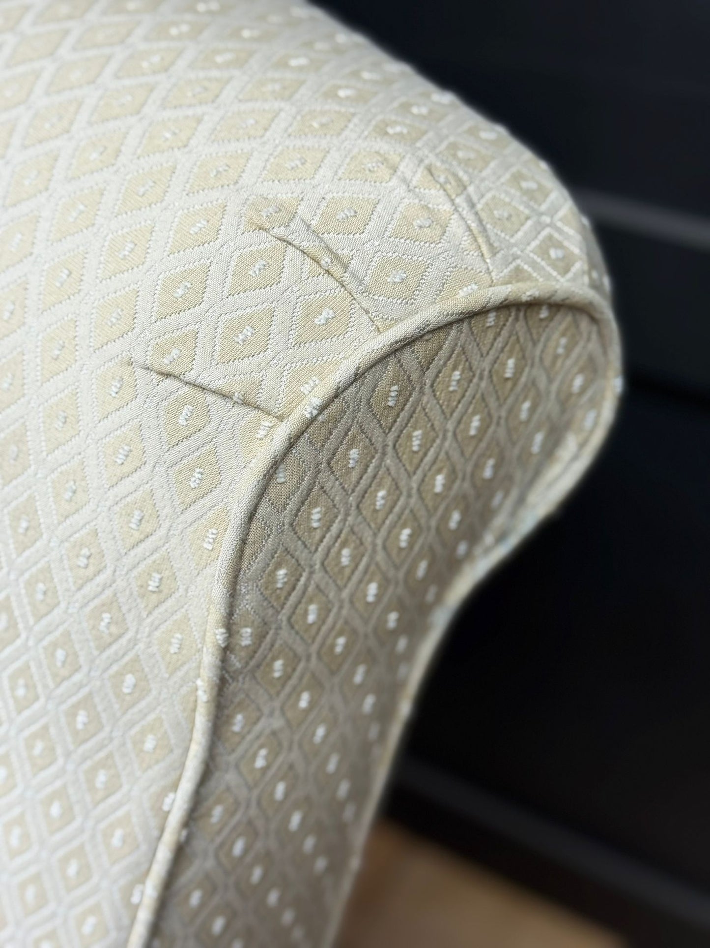 Pair of Contemporary Cream Upholstered Armchairs – Brass Castors /Lounge Chairs