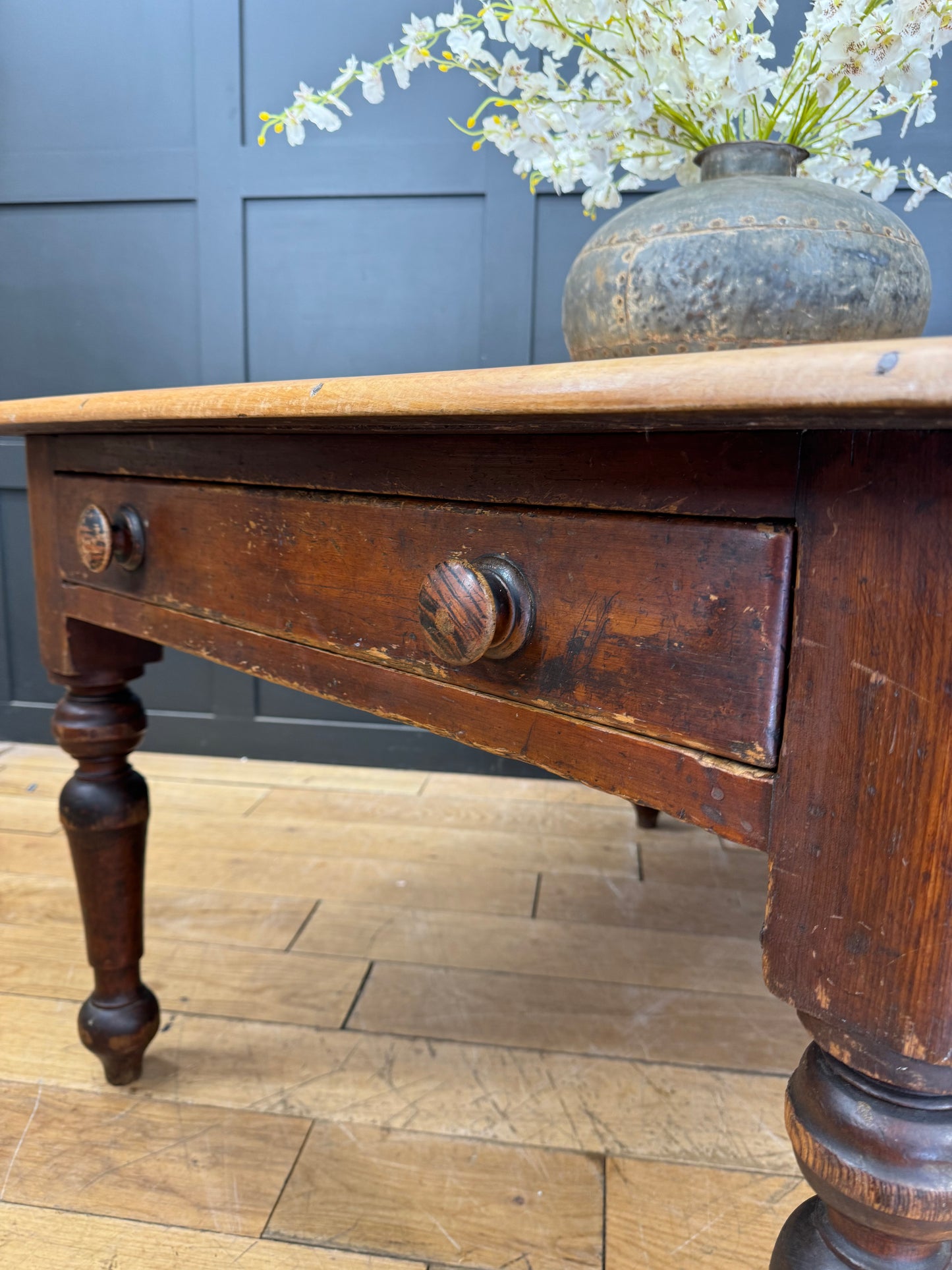 Antique Pine Dining Table / Victorian Kitchen Table / Rustic Farmhouse Pine Desk