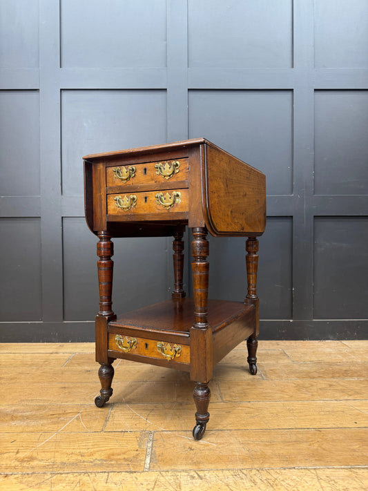 Regency Mahogany and Walnut Drop Leaf Side Lamp Table with Three Drawers