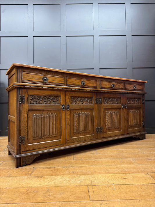 Old Charm Oak Sideboard Large Vintage Carved Cupboard Dresser Cabinet TV Stand