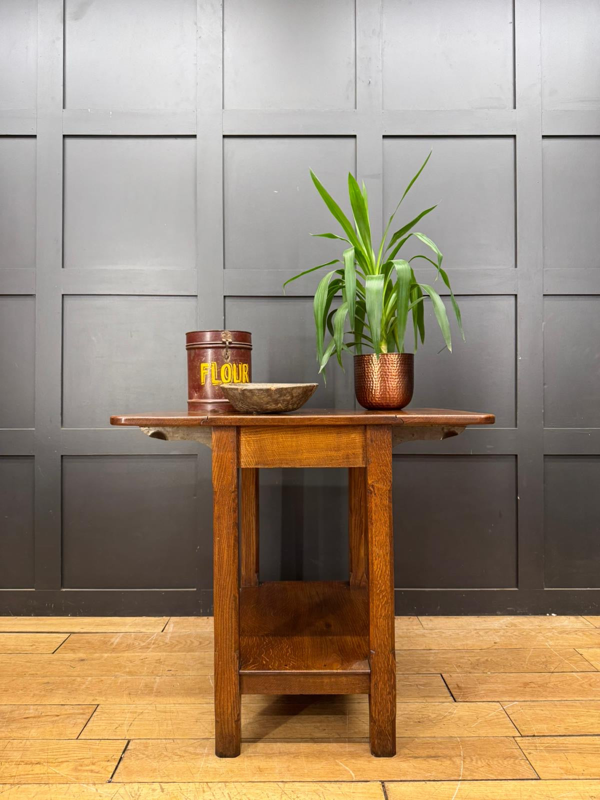 Antique Solid Oak Drop-Leaf Table with Shelf Ideal Kitchen Island or Work Table