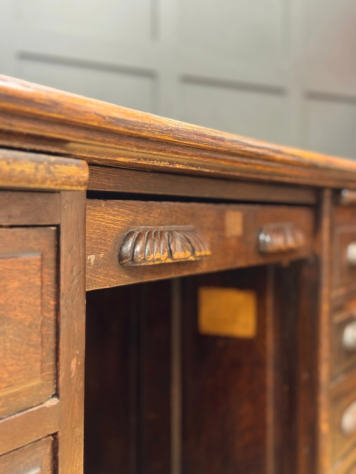 Antique Oak Partners Desk Large Double Sided Pedestal Desk Station Masters