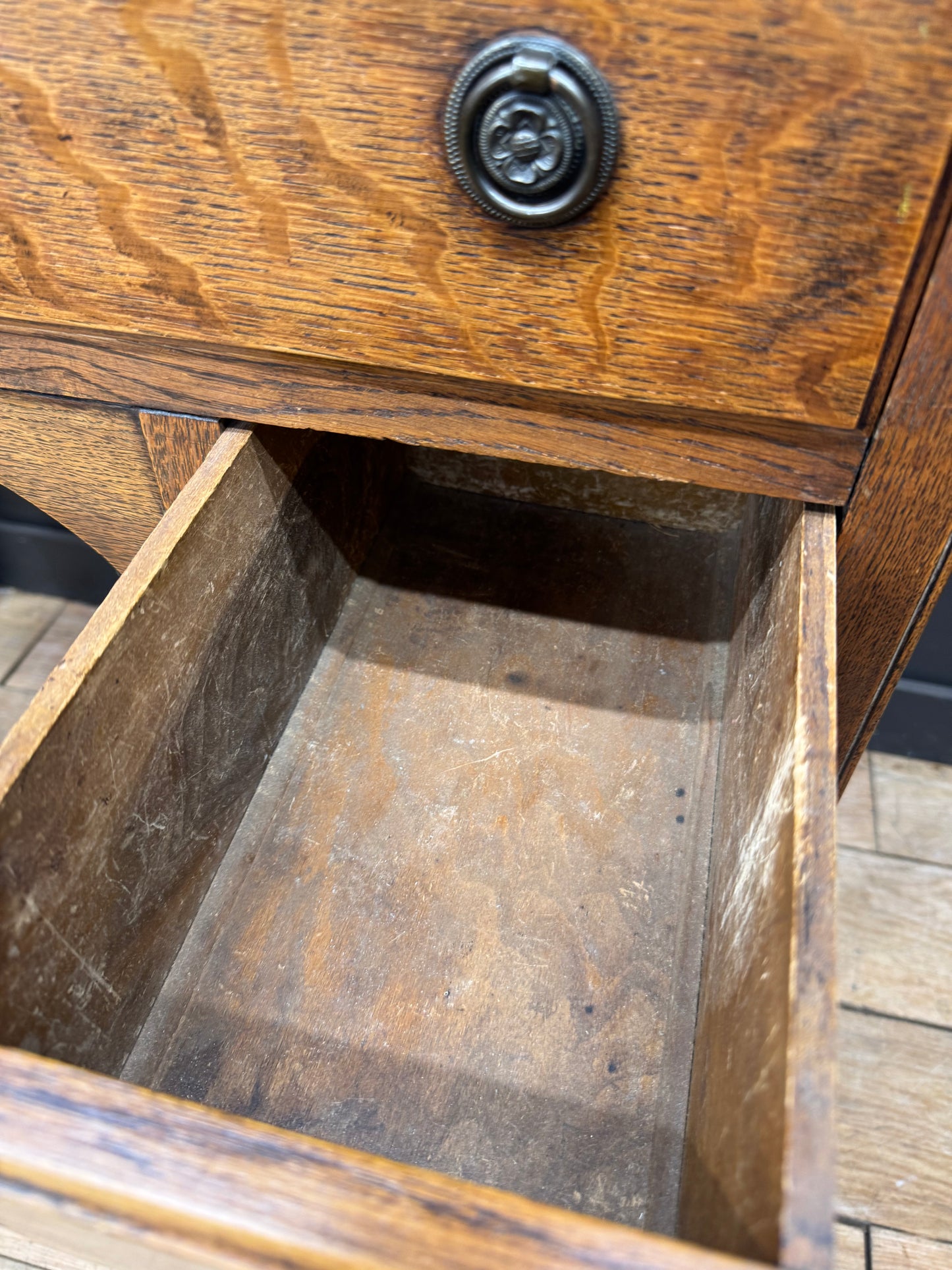 Antique Oak Writing Desk Leather Top Small Desk Drawers Storage Sideboard