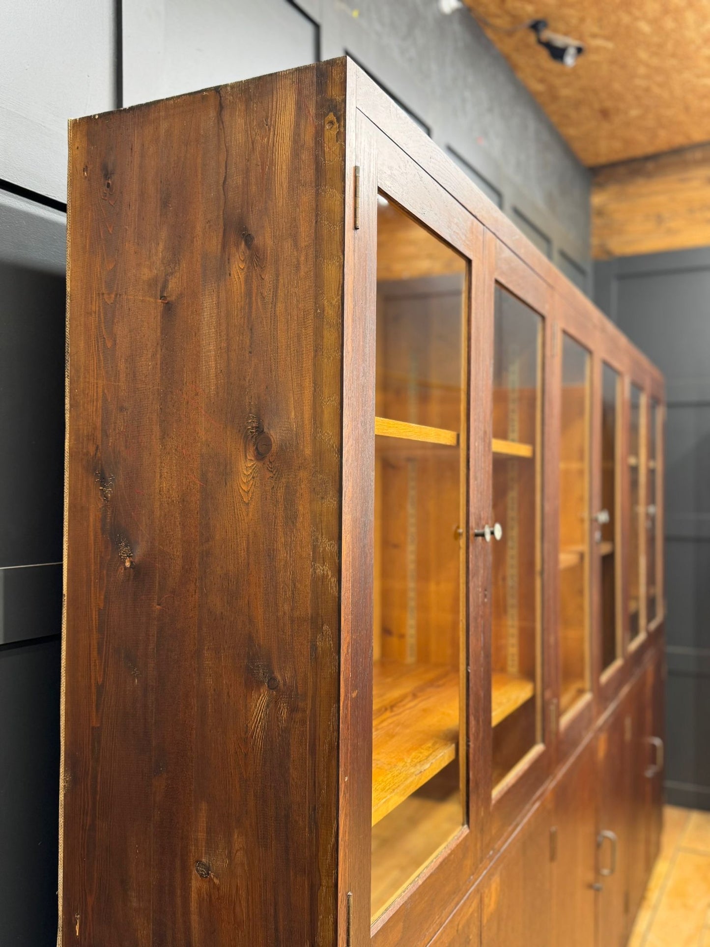 Vintage Oak Triple School Science Cupboard Cabinet – Pantry or Kitchen Storage