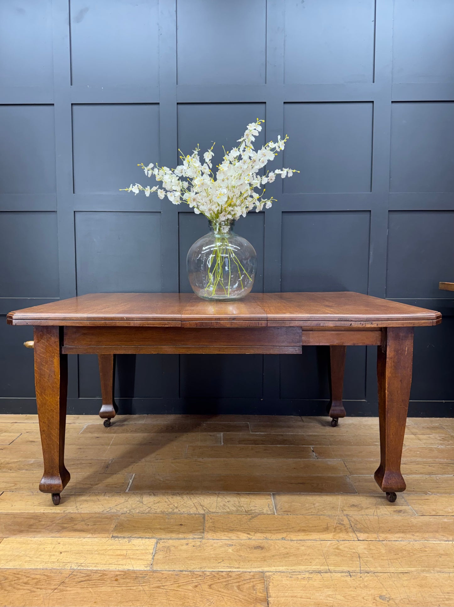 Antique Edwardian Oak Wind Out Extending Dining Kitchen Table