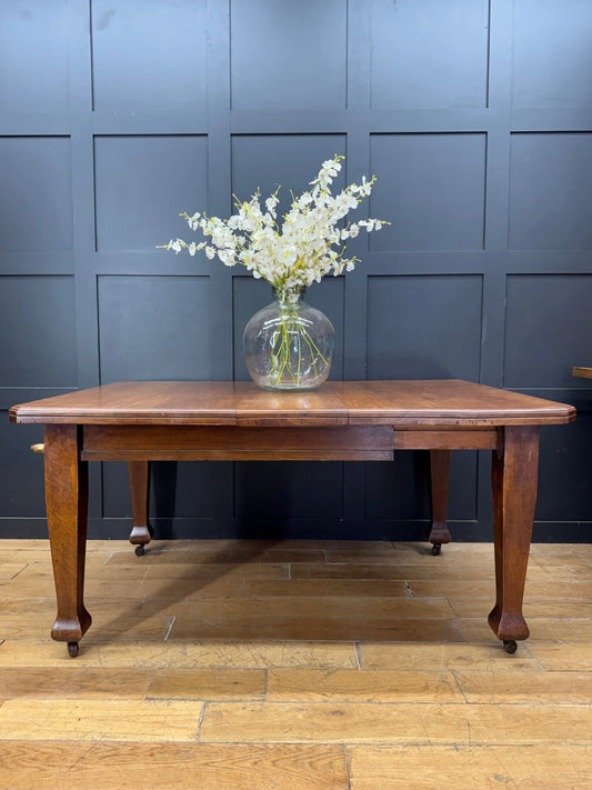Antique Edwardian Oak Wind Out Extending Dining Kitchen Table