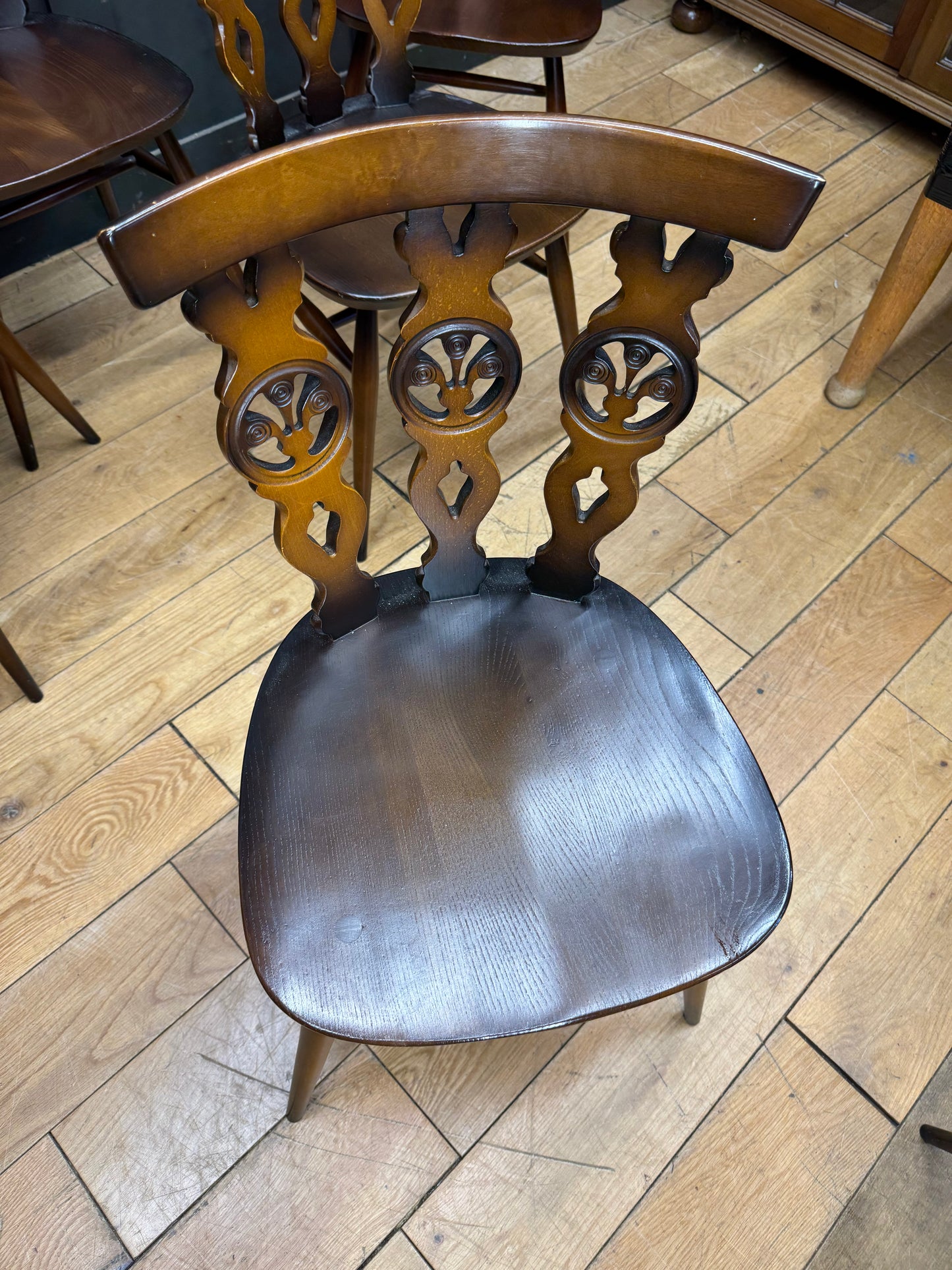 Set Of 6 ERCOL Fleur De Lys 375 Dining Chairs / Elm Kitchen Chairs /Mid Century
