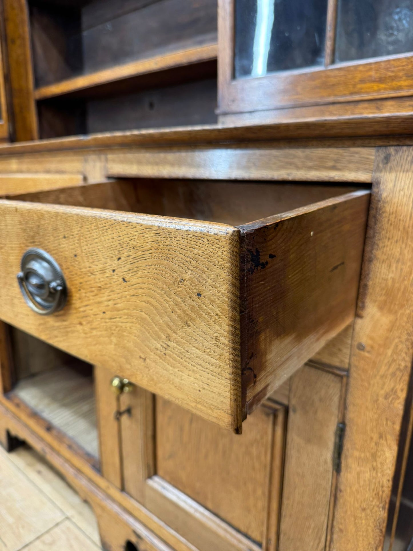 19th Century Provincial Oak Welsh Dresser –Glazed Cabinets Plate Racks Cupboard