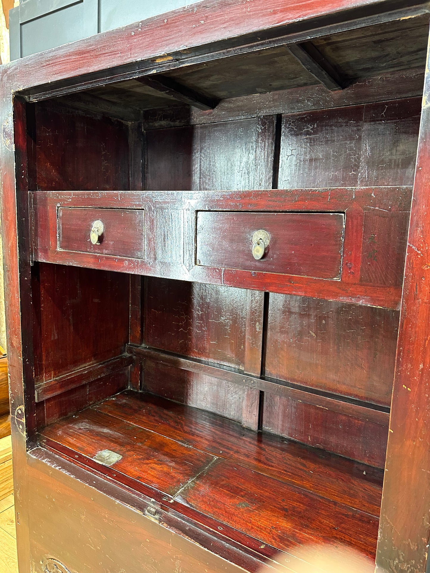 Antique Chinese Open Cabinet - Antique Display - Red Wedding Cabinet - Bookcase