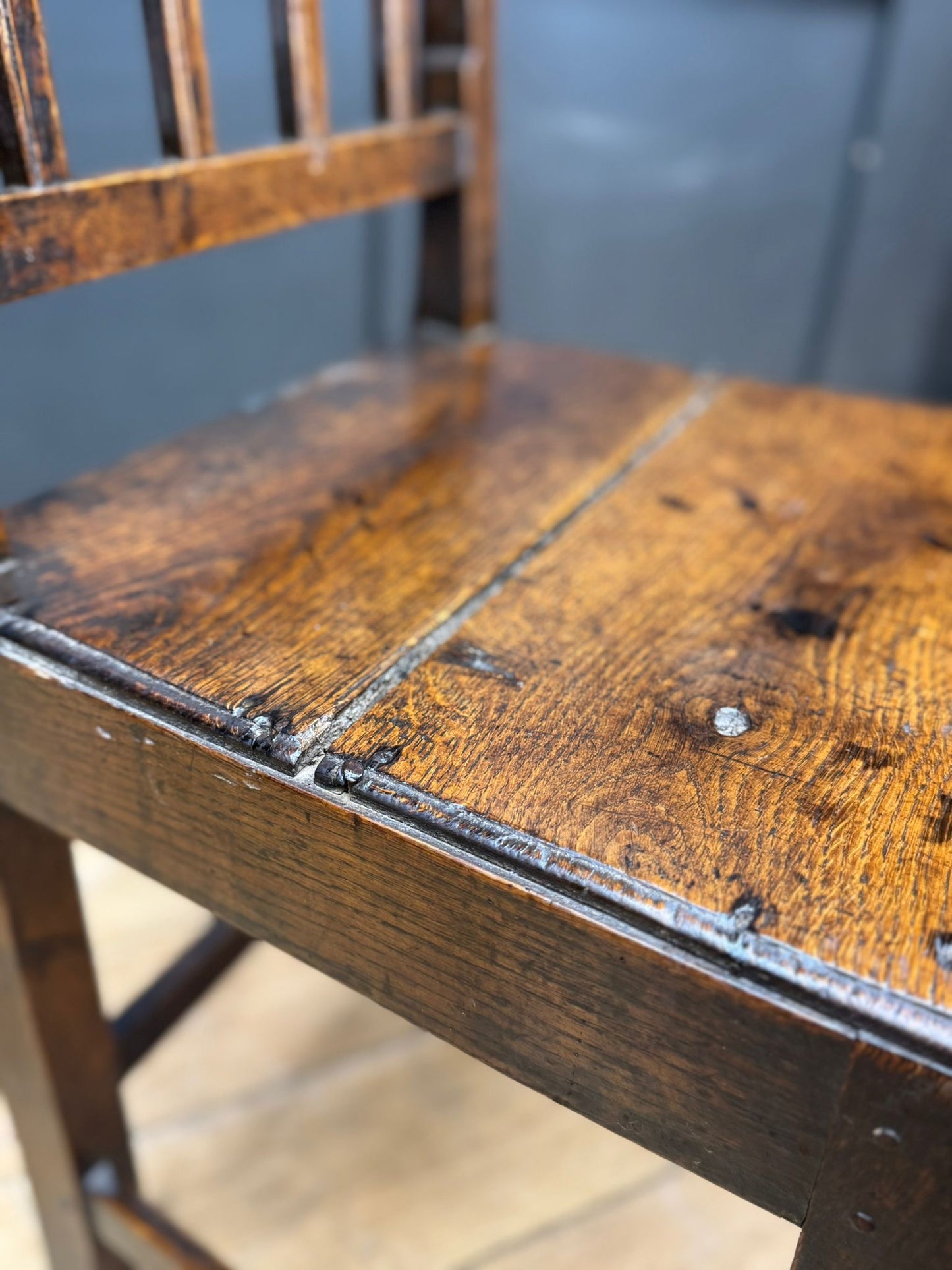 Antique Victorian Oak Slat Back Chair Country Primitive Kitchen Hall