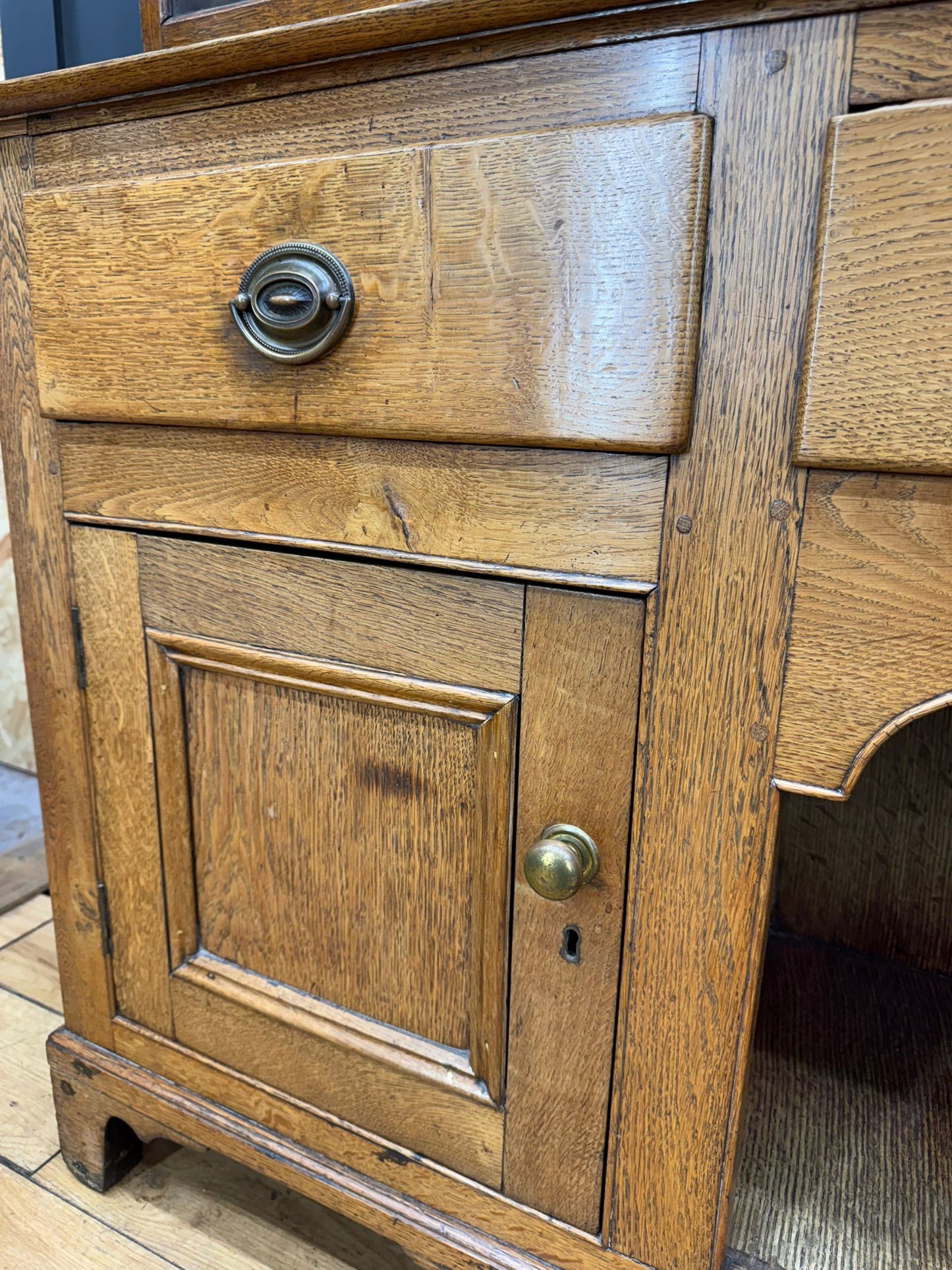 19th Century Provincial Oak Welsh Dresser –Glazed Cabinets Plate Racks Cupboard