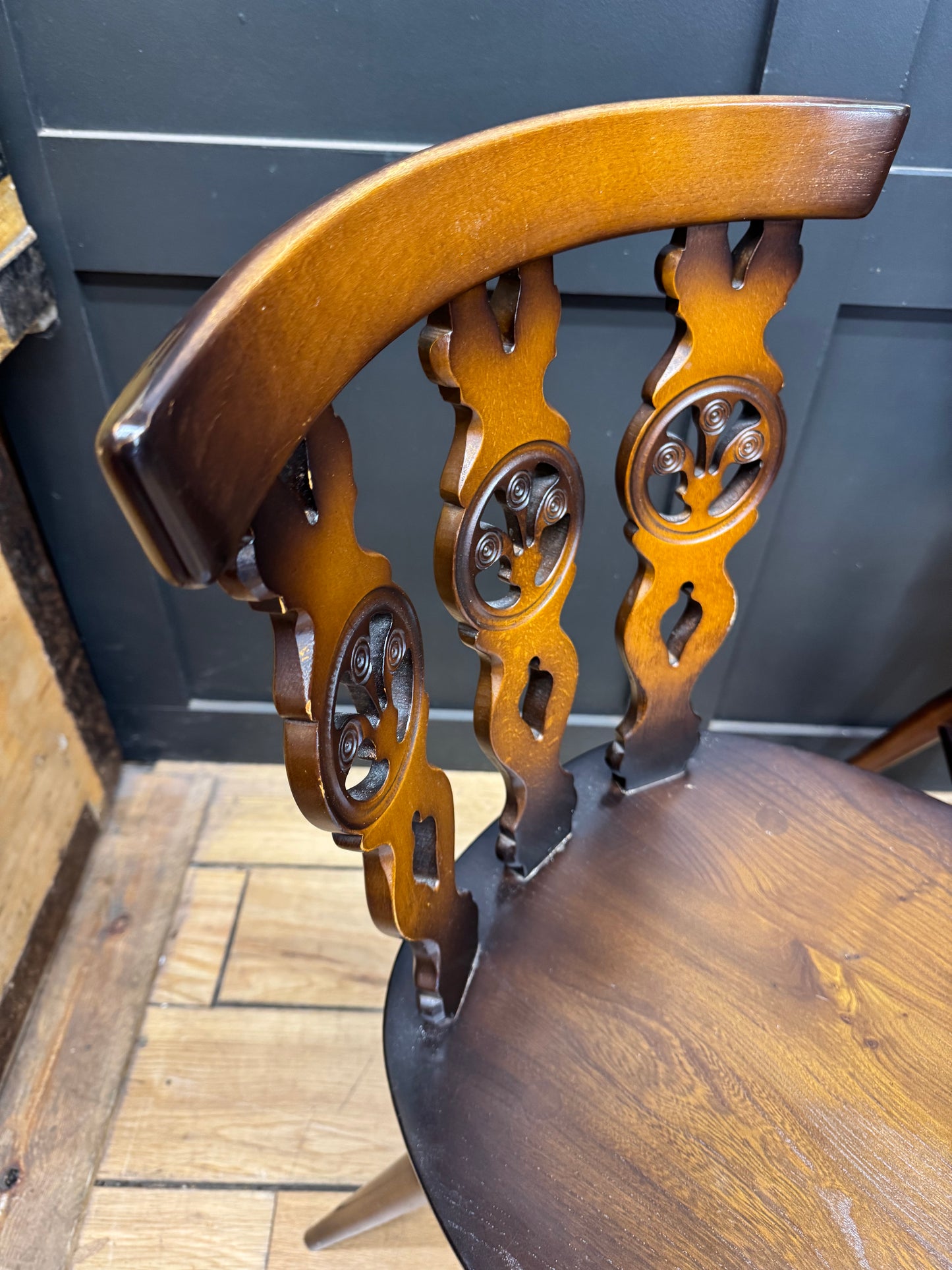 Set Of 6 ERCOL Fleur De Lys 375 Dining Chairs / Elm Kitchen Chairs /Mid Century