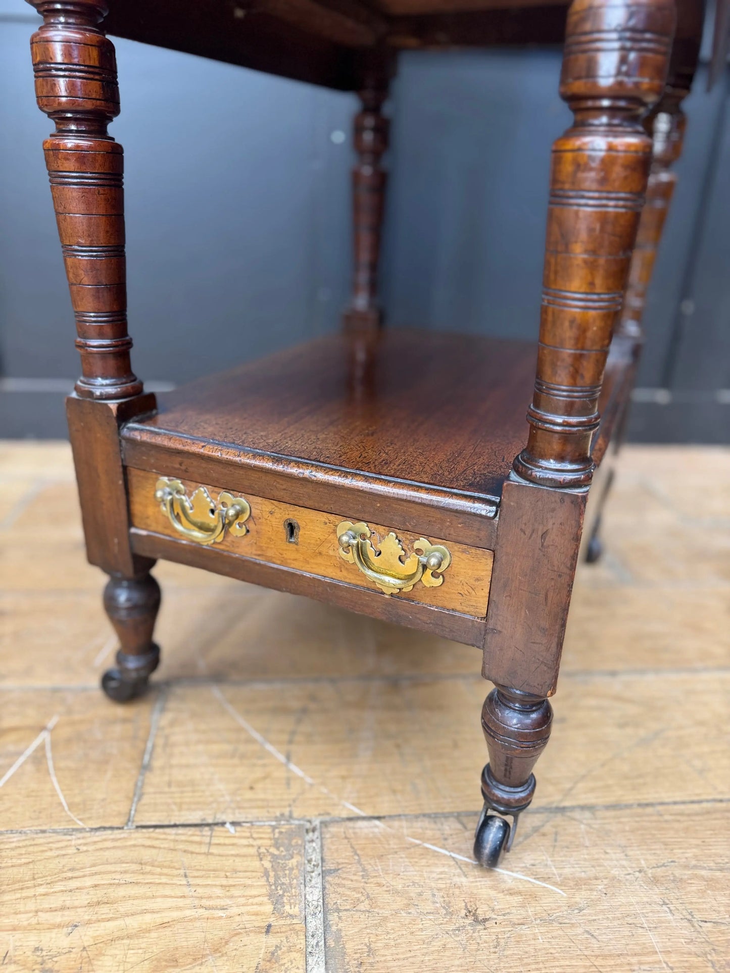 Regency Mahogany and Walnut Drop Leaf Side Lamp Table with Three Drawers