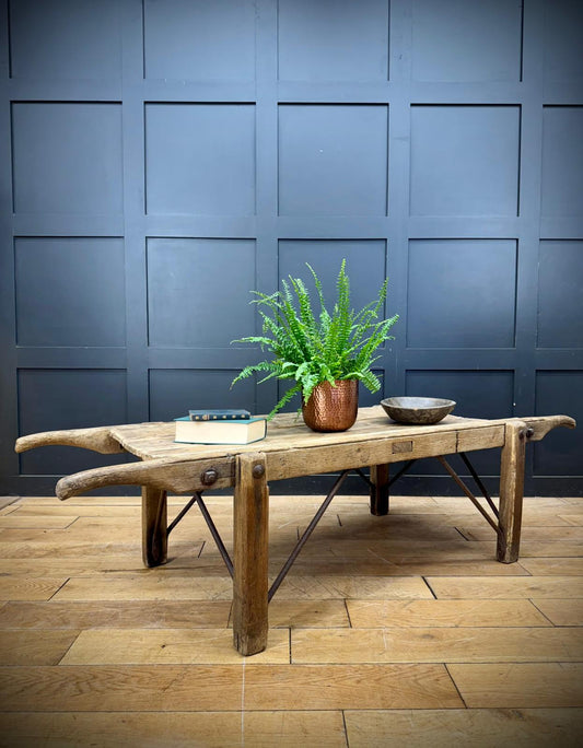 Victorian Pine Funeral Bier / Body Stretcher – Antique Rustic Coffee Table