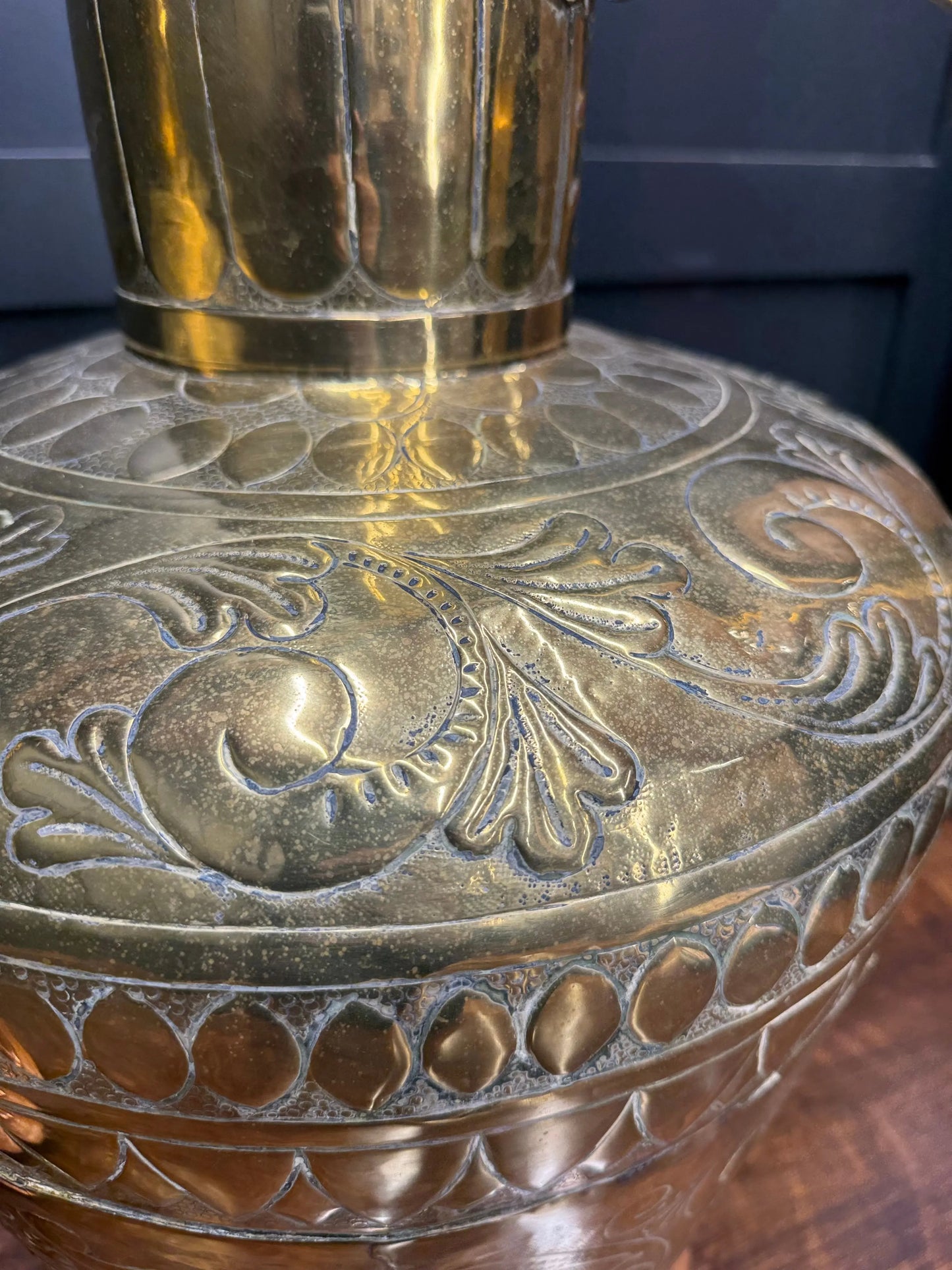 Antique Pair Large 19th Century Dutch Brass Floor Vases Jugs Urns  Display Decor