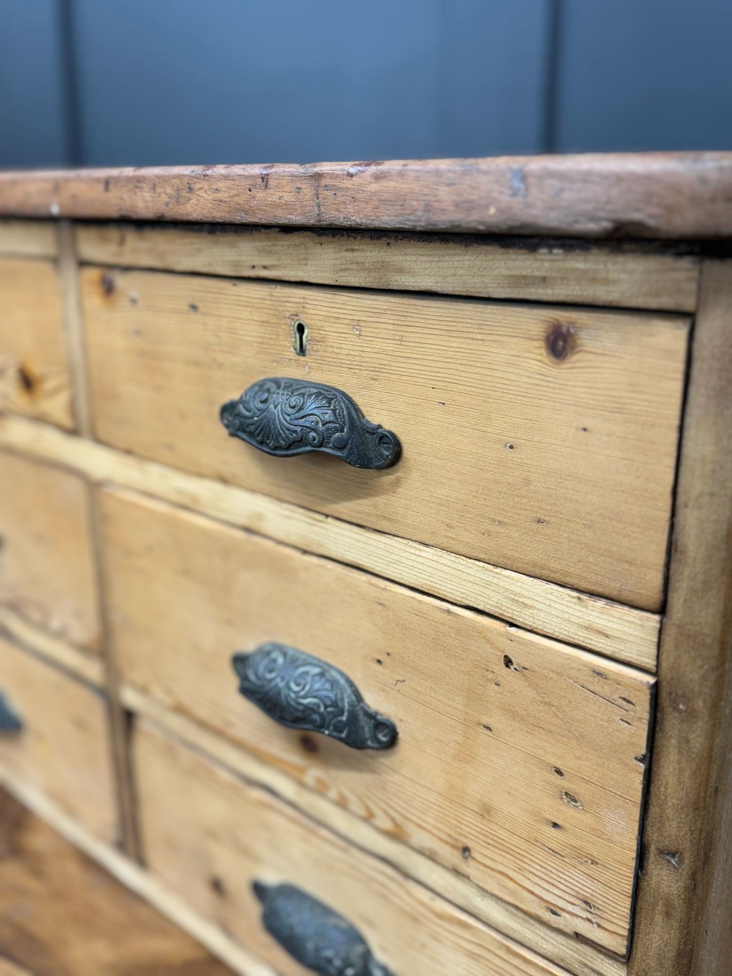 Antique Pine Table Top Chest Of Drawers /Factory Craft Jewellery Sewing Storage