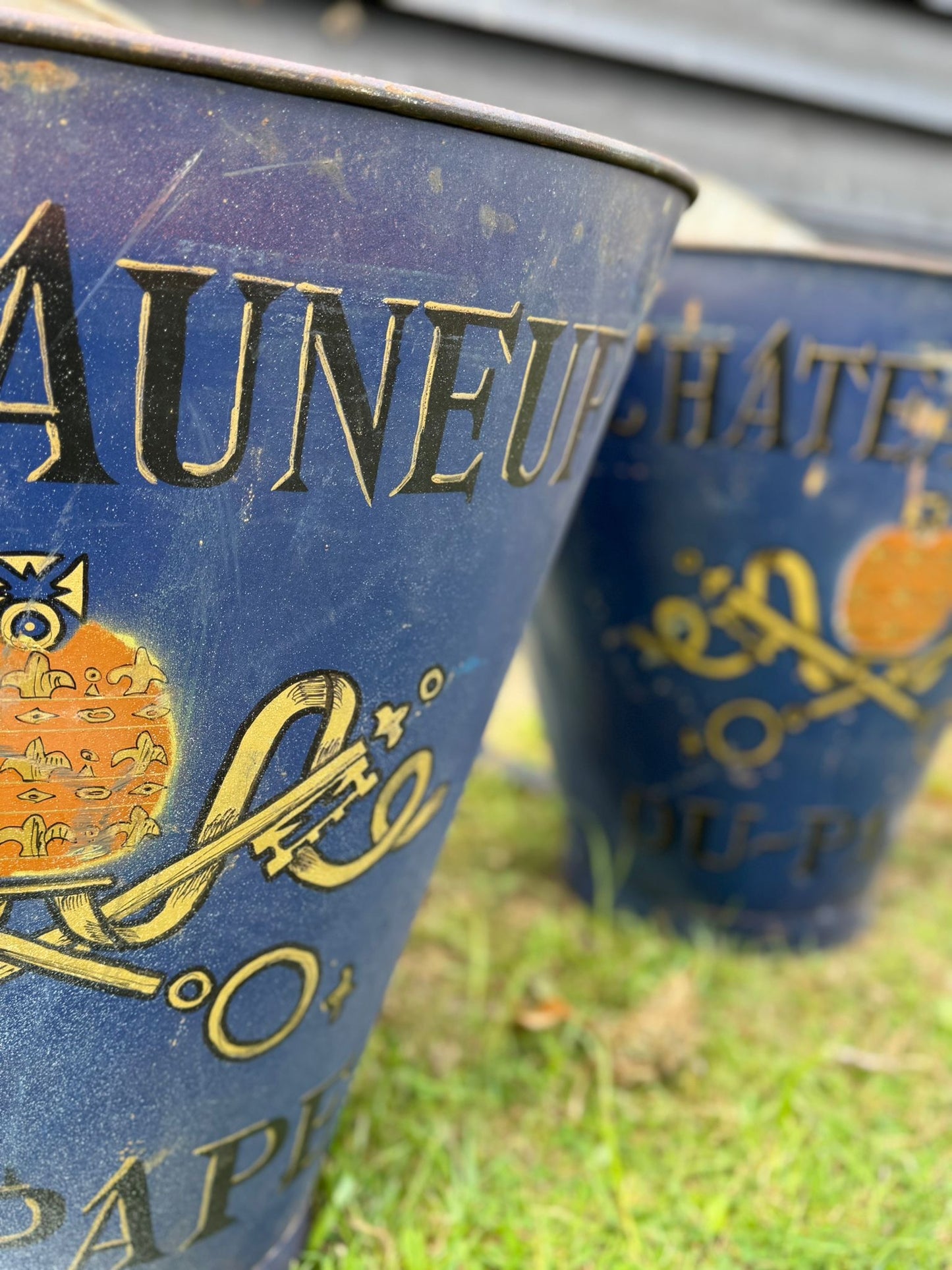 An Antique Pair Vintage French Grape Hod Chateauneuf Du Pape Log Basket Planters