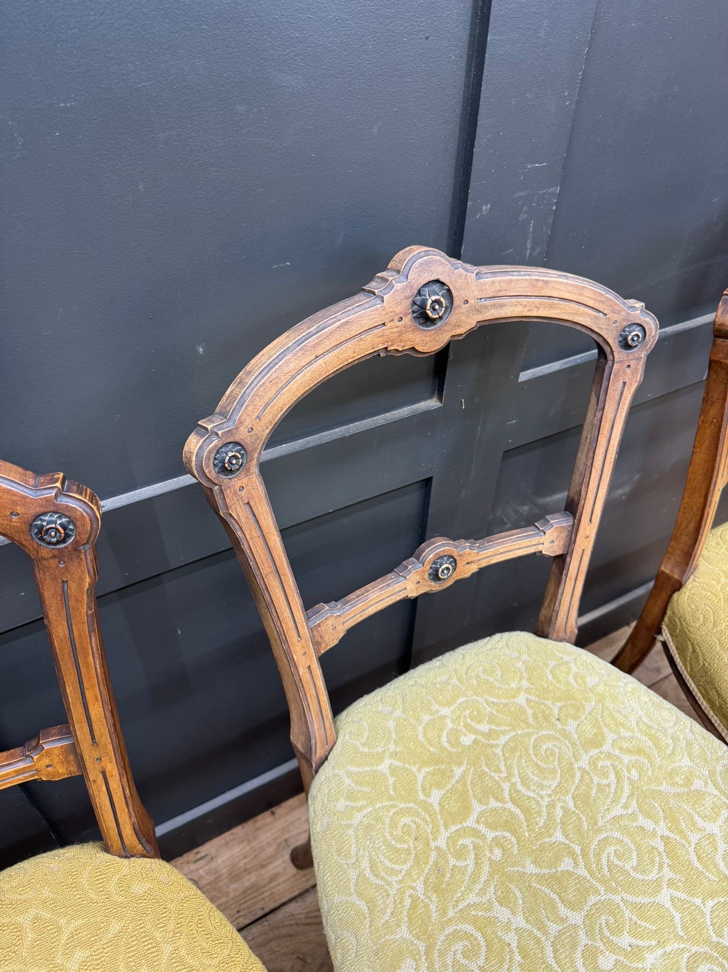 Set of Late Victorian Upholstered Dining Chairs / Walnut Kitchen Chairs